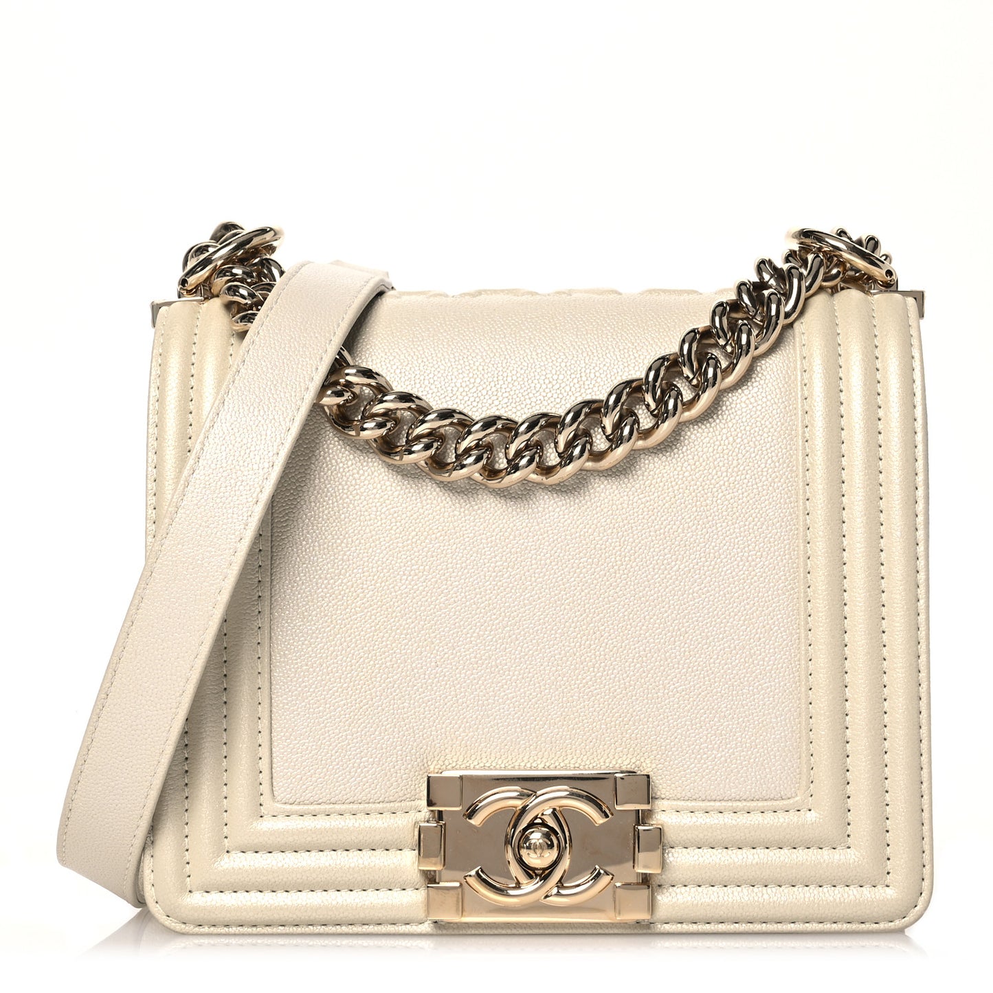 Iridescent Caviar Mini Boy Flap White