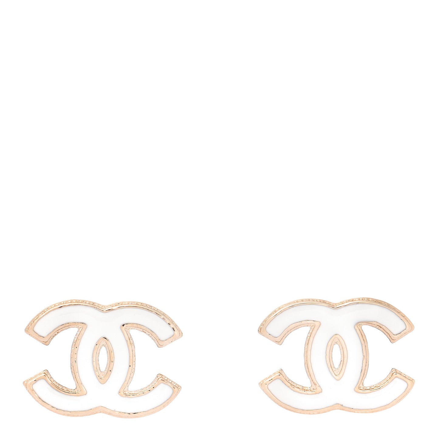 Enamel CC Earrings Gold White