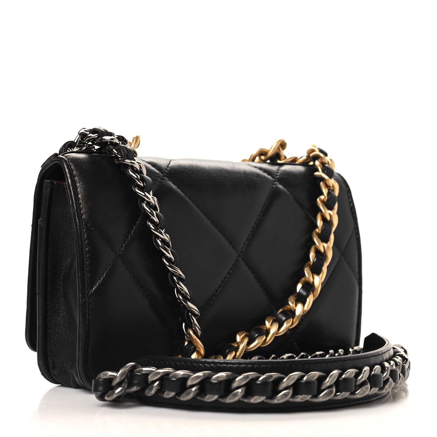 Lambskin Quilted Chanel 19 Wallet On Chain WOC Black
