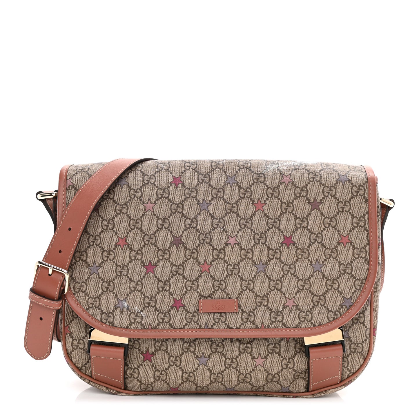 GG Supreme Monogram Stars Medium Double Buckle Flap Messenger Bag Beige Pink