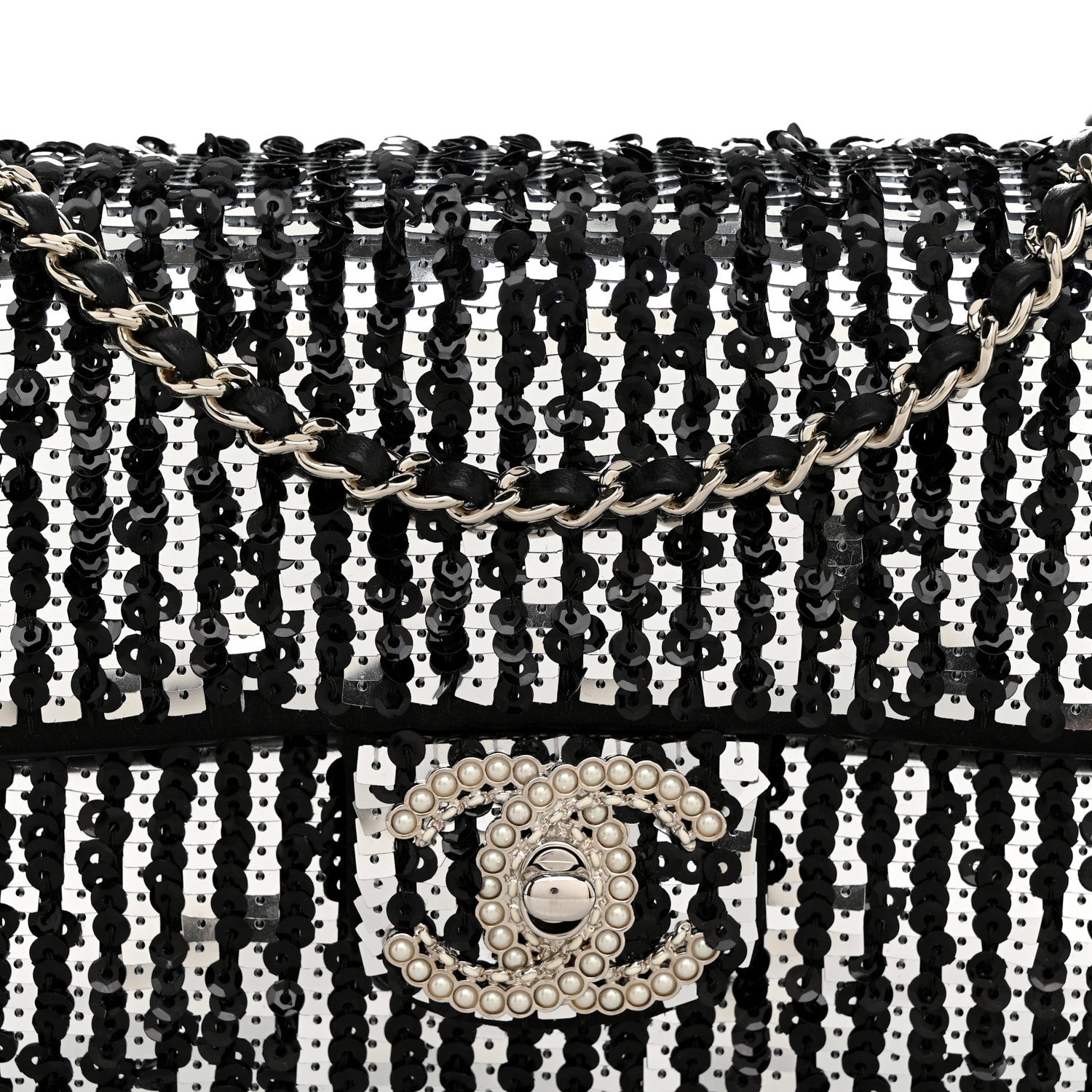 Chanel Sequin Quilted Pearl CC Flap Clutch Black 8 of 11