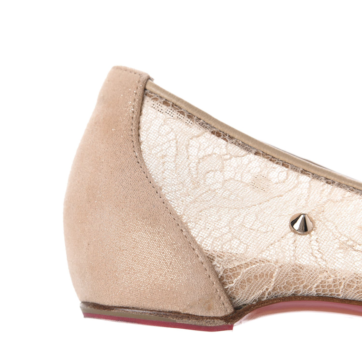 Christian Louboutin Rete Lace Chantilly 554 Spikes Flats 35.5 Nude 11 of 12