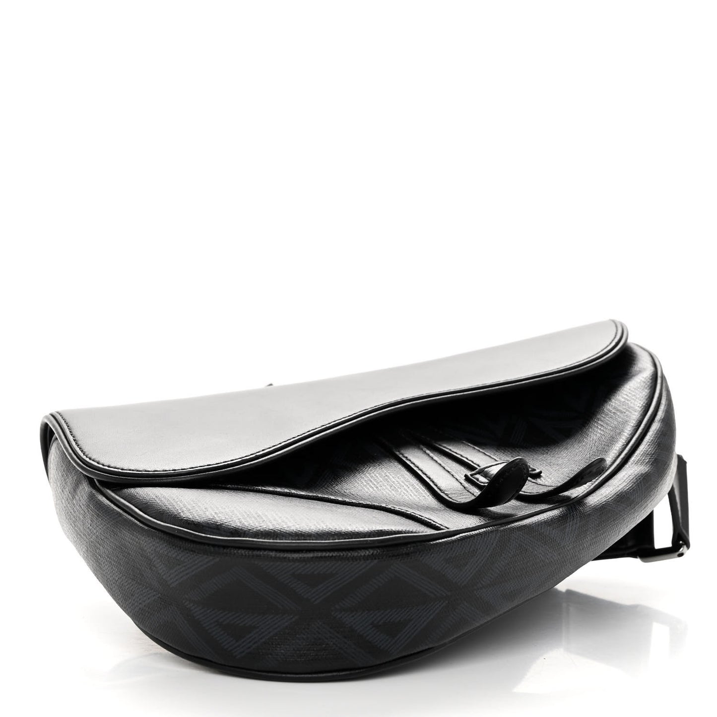 Coated Canvas CD Diamond Printed Mens Saddle Bag Black