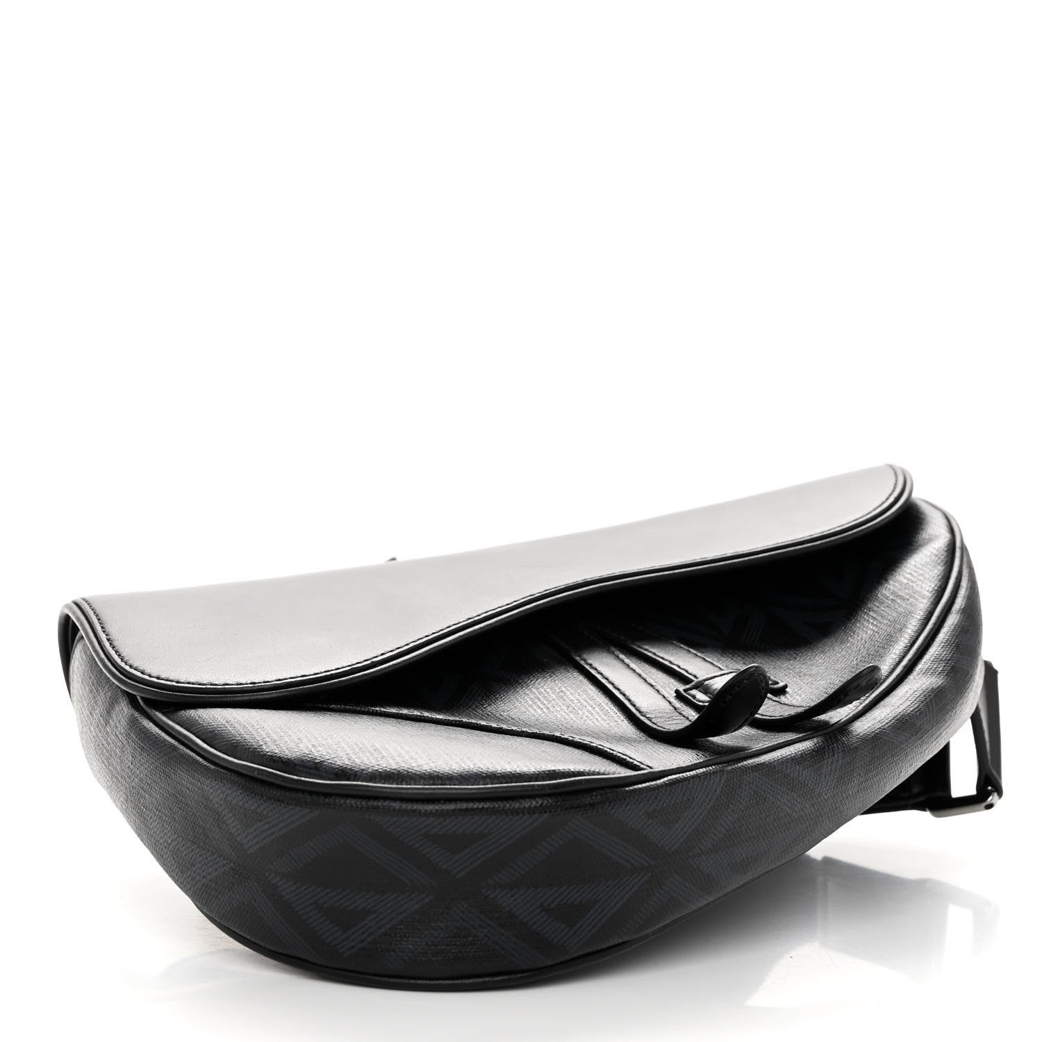 Christian Dior Coated Canvas CD Diamond Printed Mens Saddle Bag Black 4 of 10