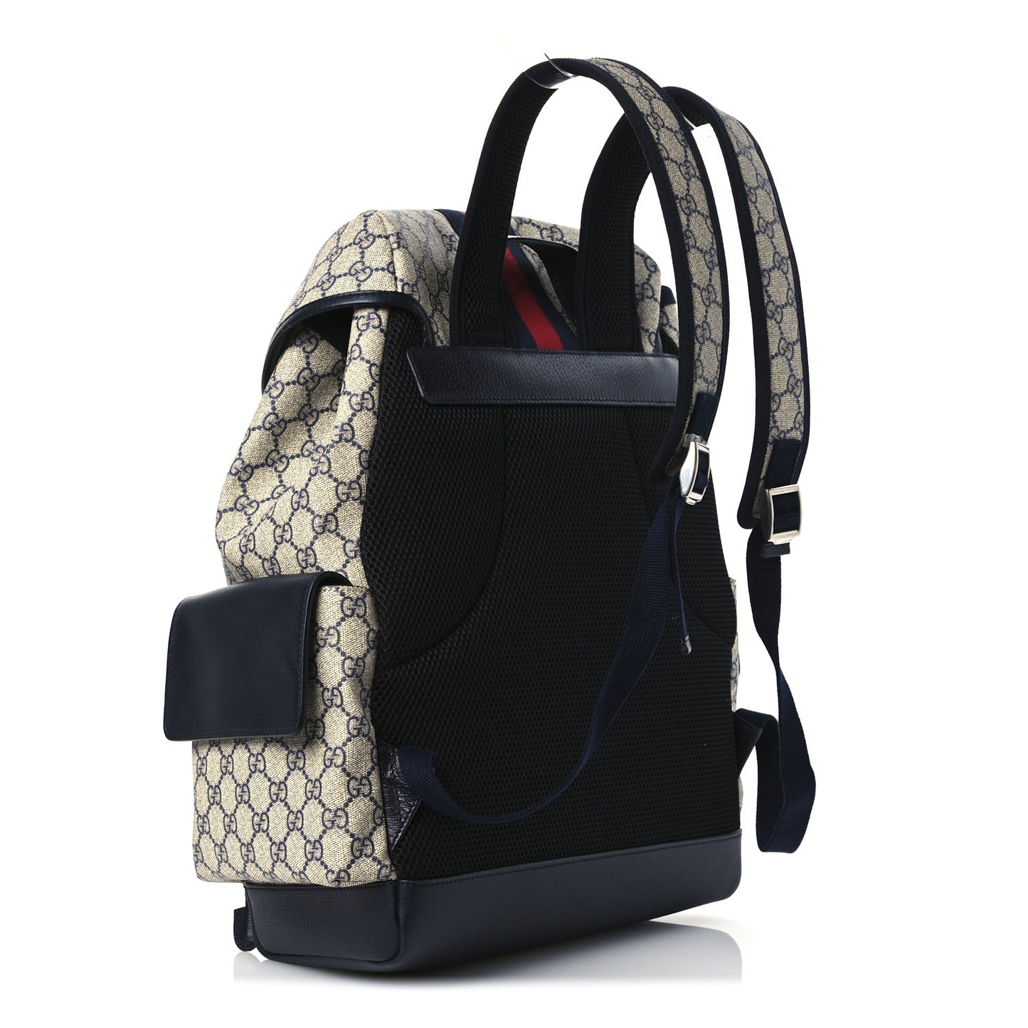 GG Supreme Monogram Medium Ophidia Double Buckle Backpack Beige Blue Black