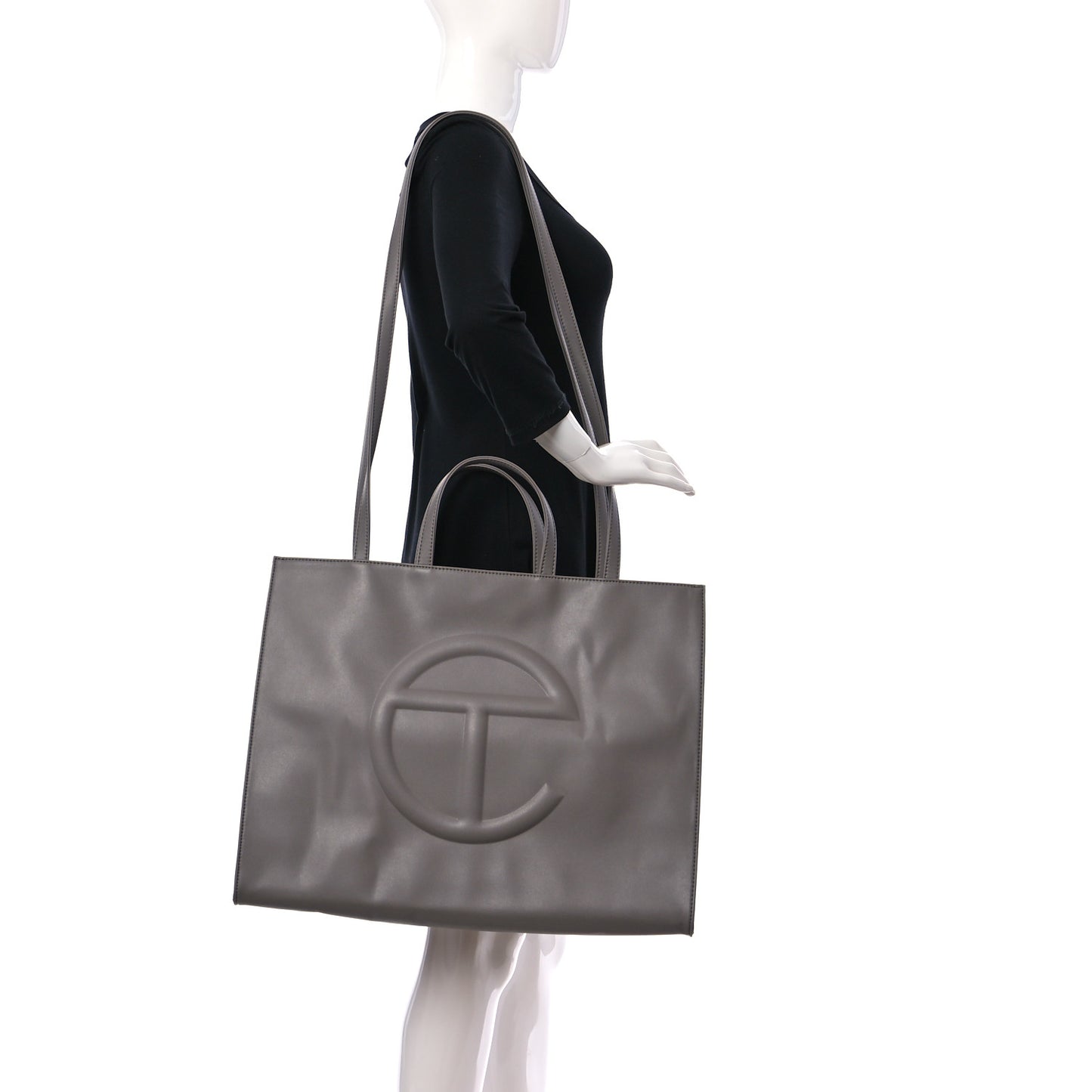 Vegan Leather Large Shopping Bag Grey