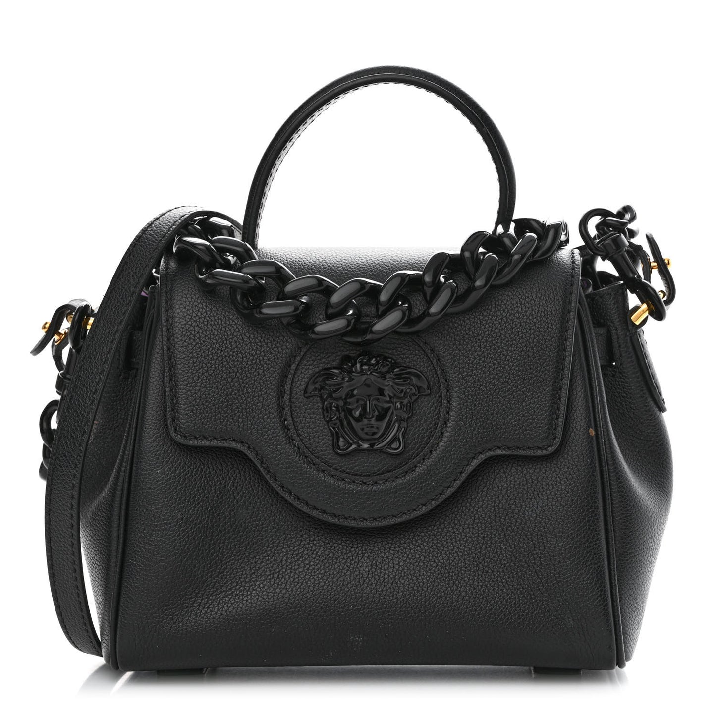 Grained Calfskin Small La Medusa Top Handle Bag Black Lilac