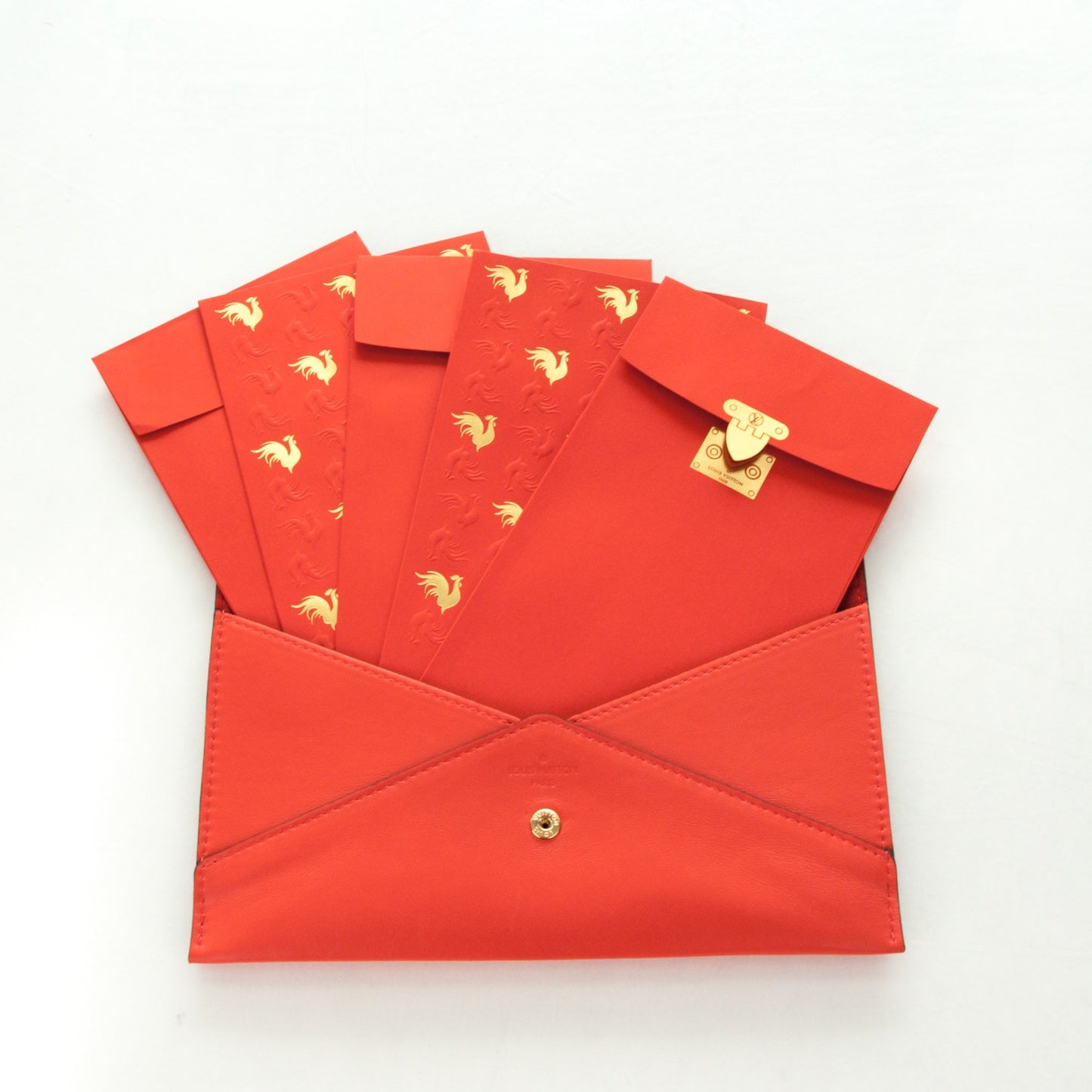 Veau Cachemire Chinese New Year Rooster Envelope Pouch Red