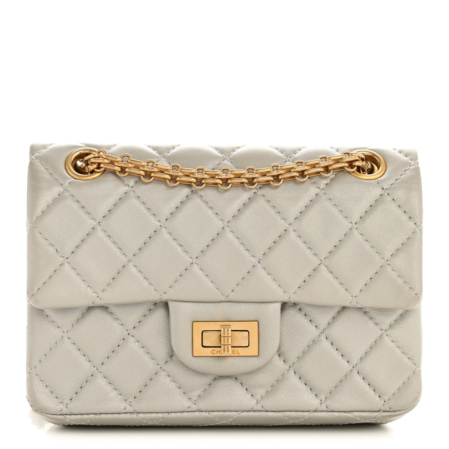 レア！！CHANEL アイボリー　ミニバッグ Chanel Metallic Goatskin Quilted 2.55 Reissue Mini Flap Silver