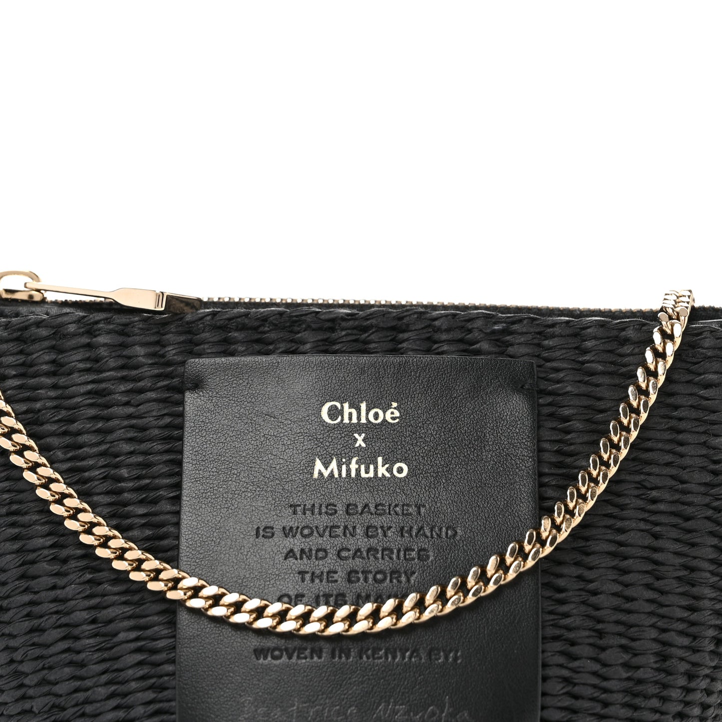 X MIFUKO Raffia Calfskin Mini Chain Basket Black