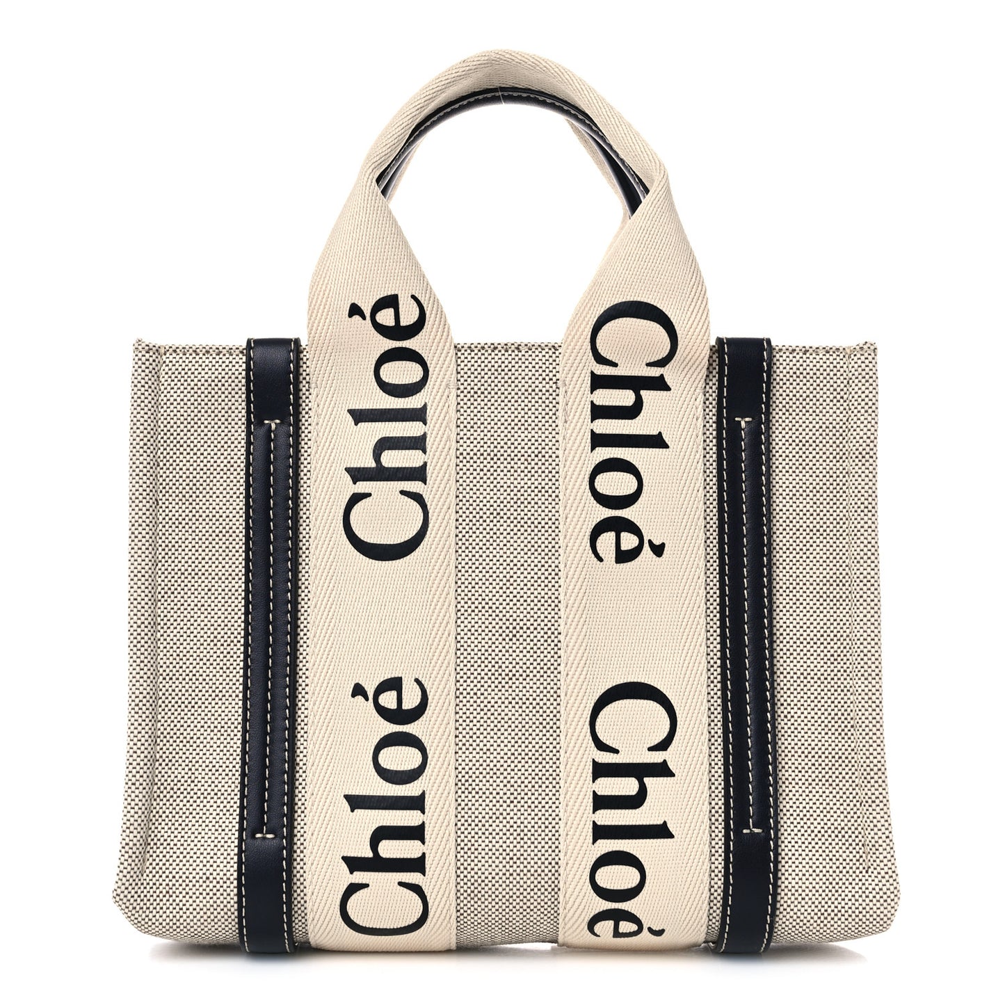 Cotton Calfskin Small Woody Ribbon Tote White