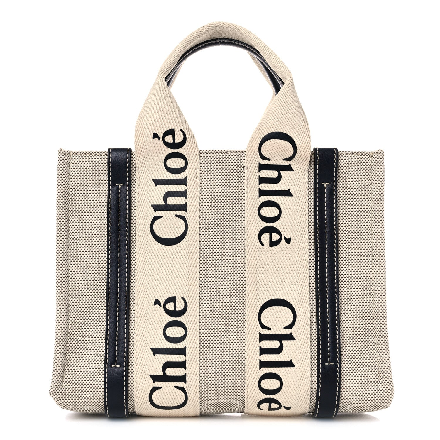 Chloe Cotton Calfskin Small Woody Ribbon Tote White 1 of 25