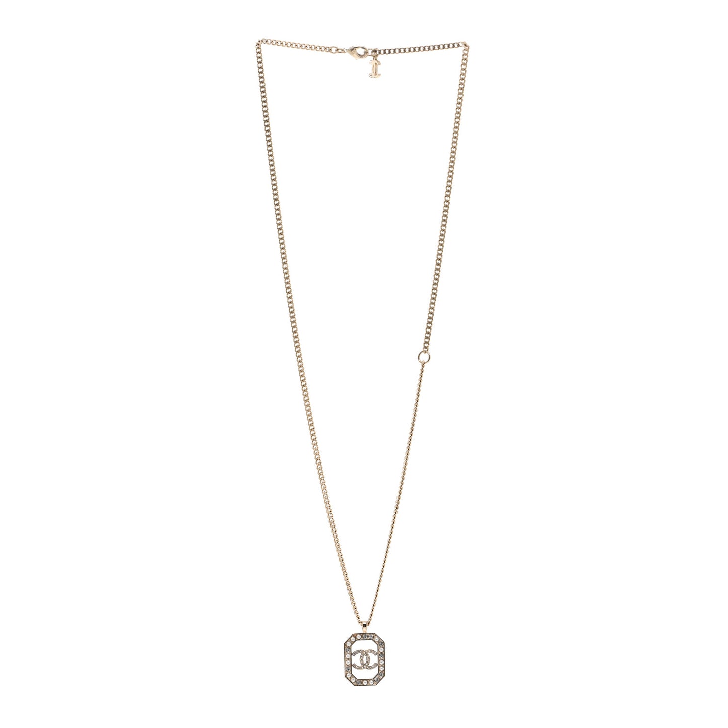 Crystal Pearl CC Square Pendant Necklace Gold
