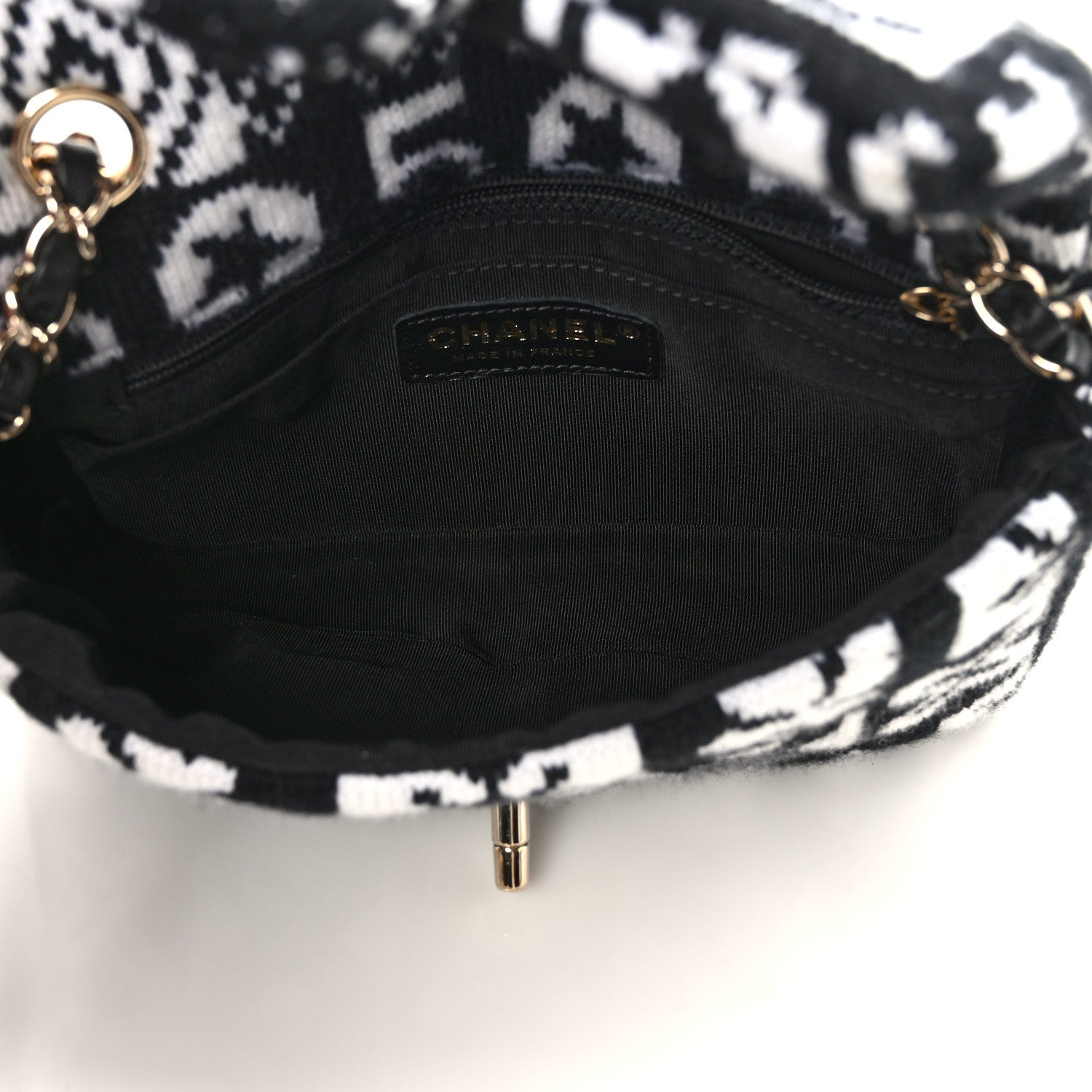 Chanel Cashmere Knit Coco Neige Flap Black White 5 of 10