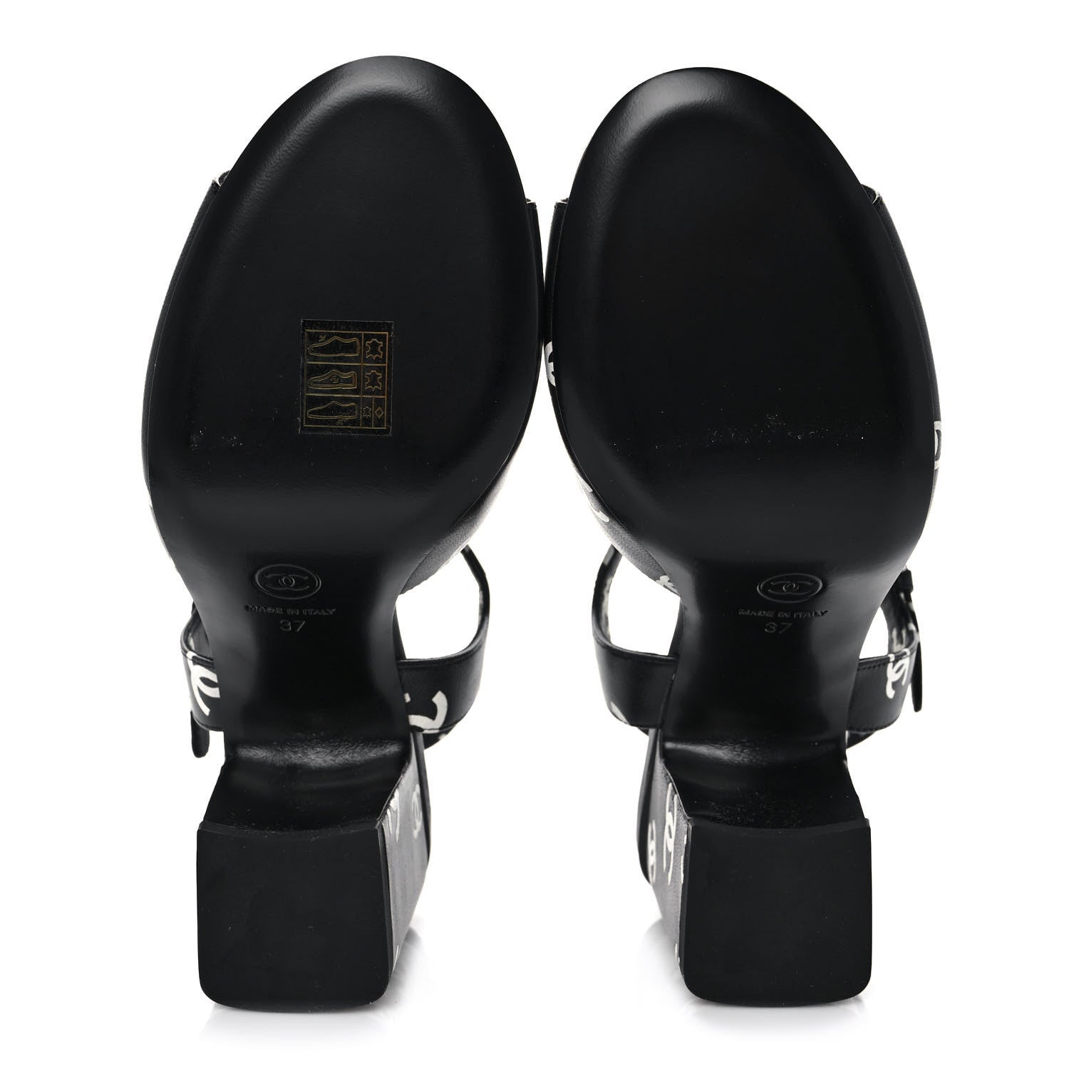 Chanel Printed Lambskin CC Sandals 37 Black White 5 of 9