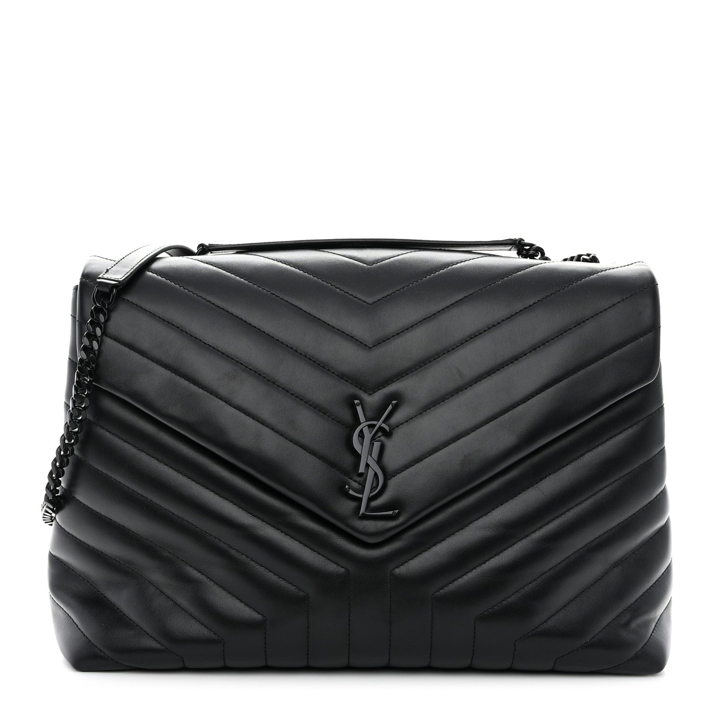 Calfskin Y Quilted Monogram Monochrome Large Loulou Chain Satchel Black