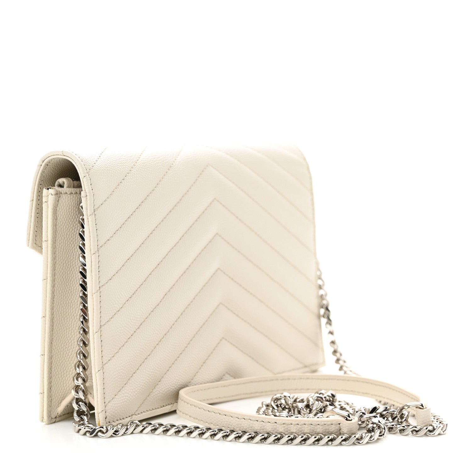 Saint Laurent Grain De Poudre Matelasse Chevron Monogram Envelope Chain Wallet Icy White 3 of 10