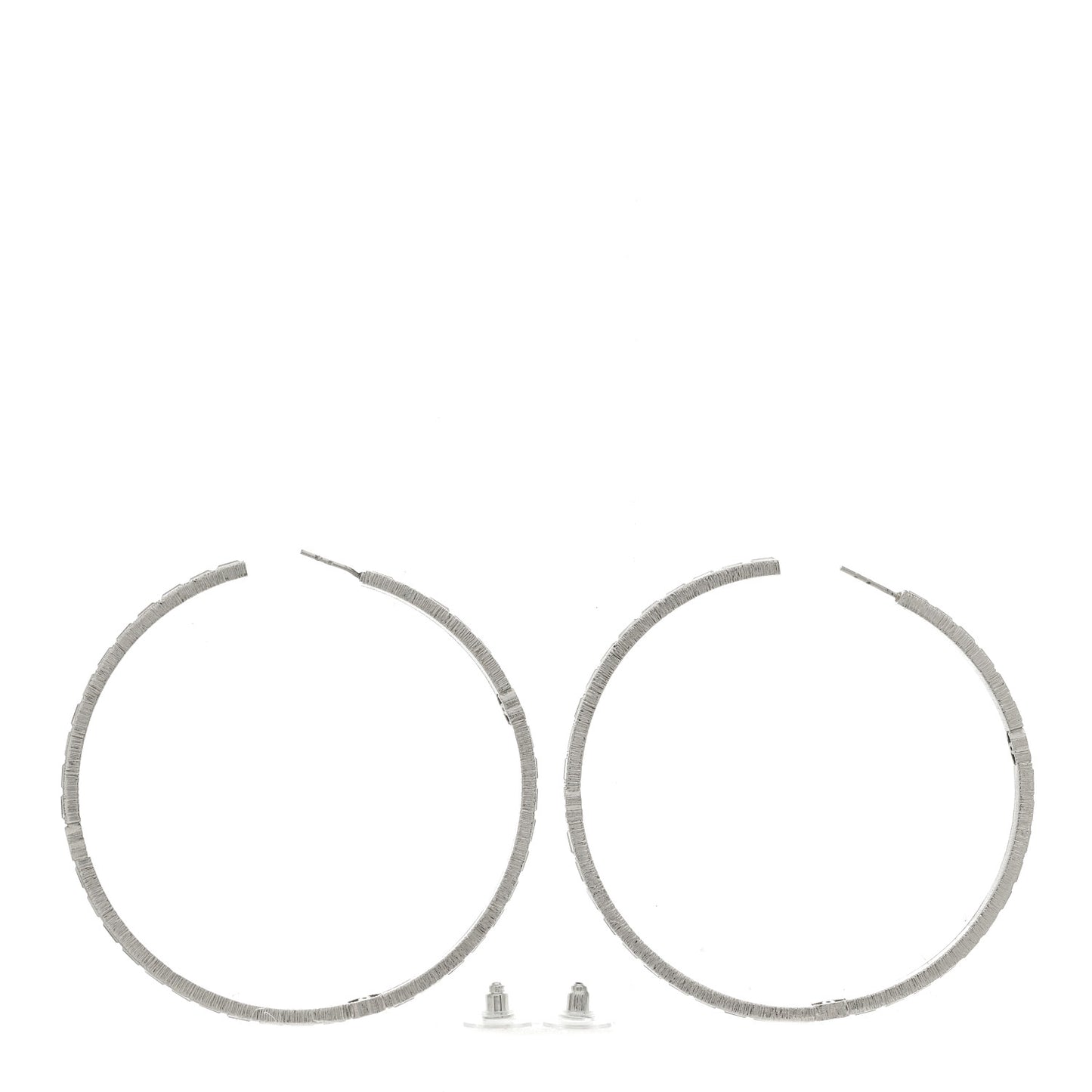 Baguette Crystal CC Hoop Earrings Silver