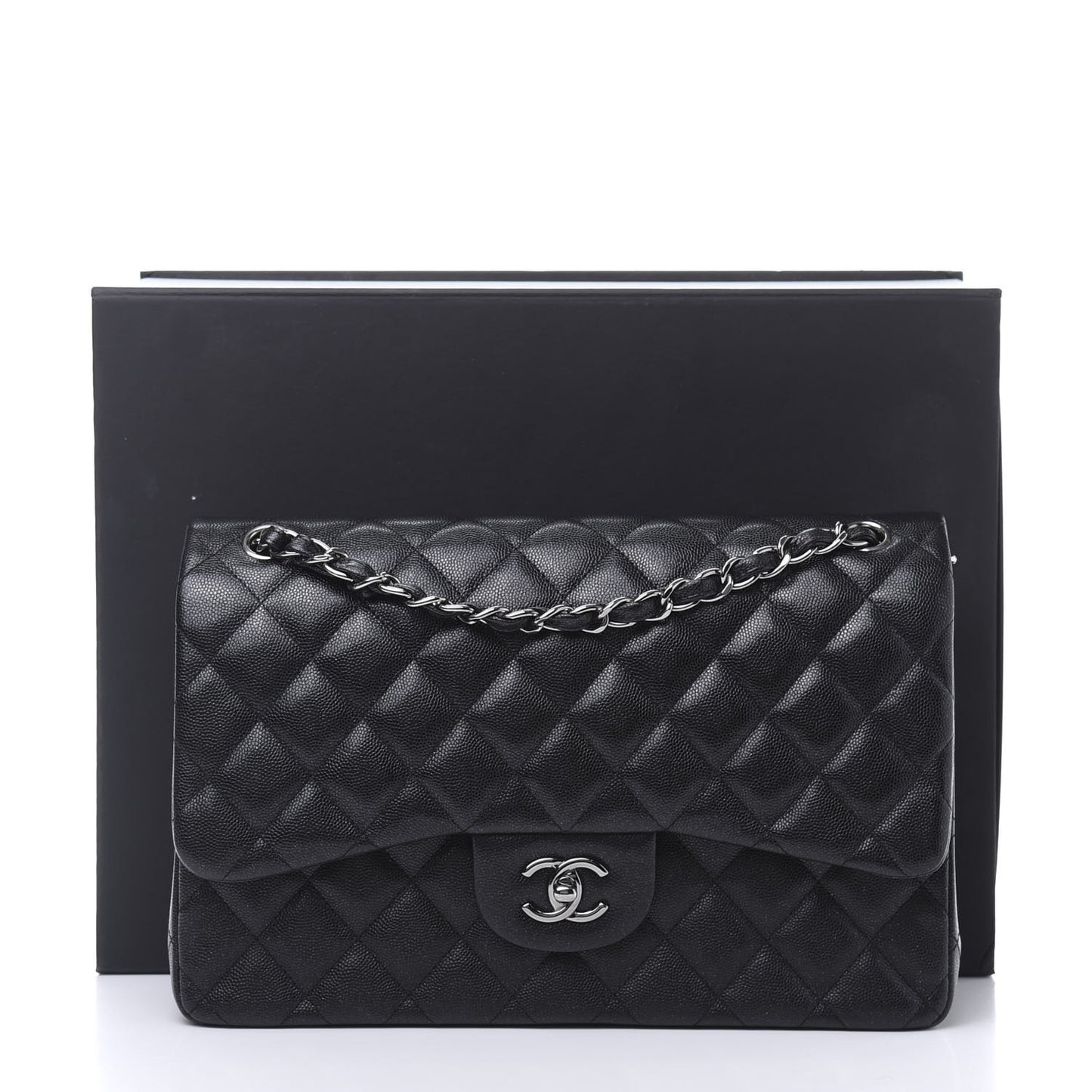 Iridescent Caviar Quilted Jumbo Double Flap Black