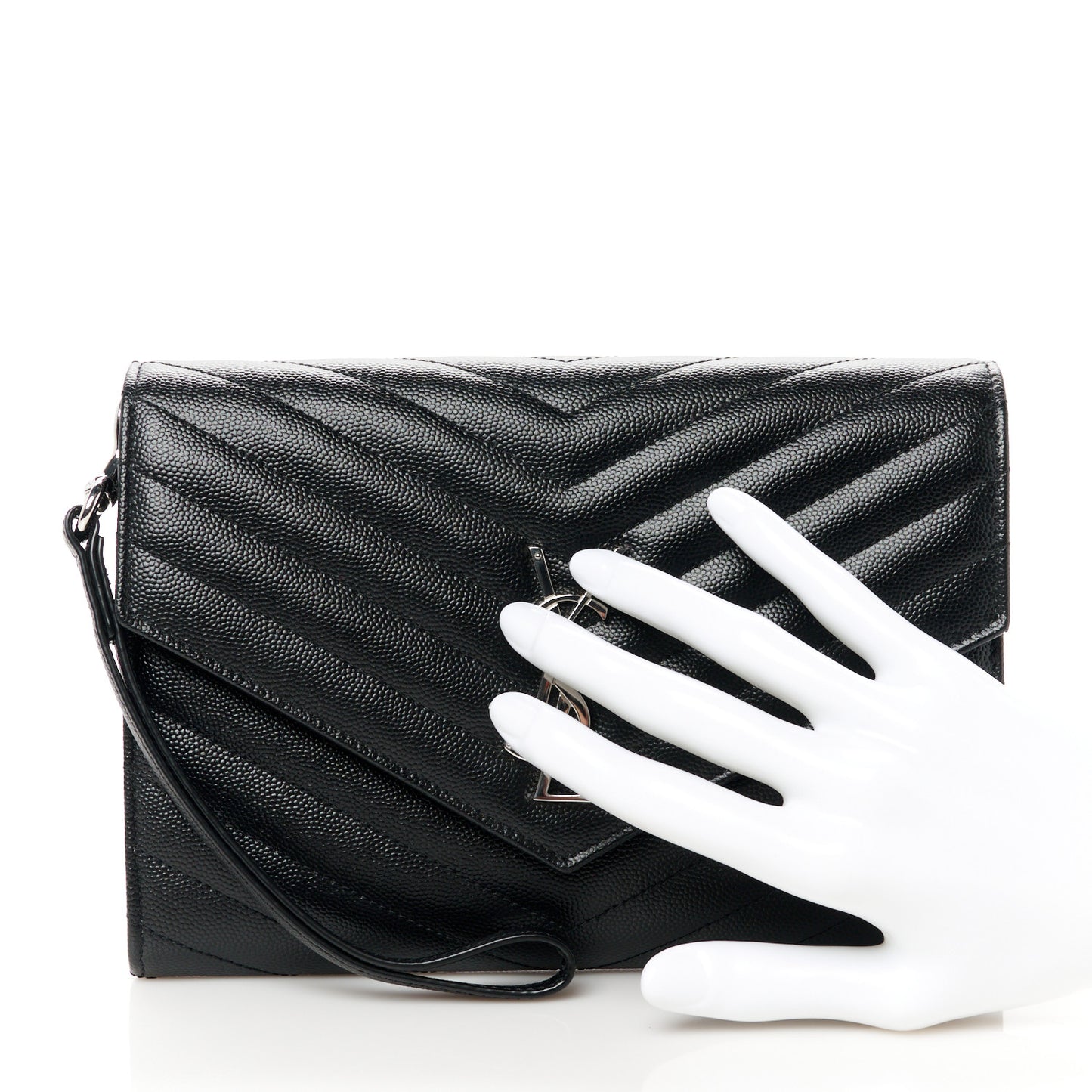 Grain De Poudre Matelasse Chevron Monogram Envelope Clutch Black