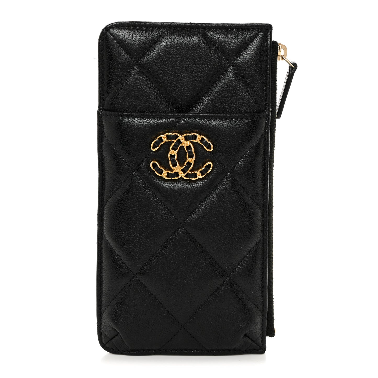 Goatskin Quilted Chanel 19 Flat Wallet Pouch Black