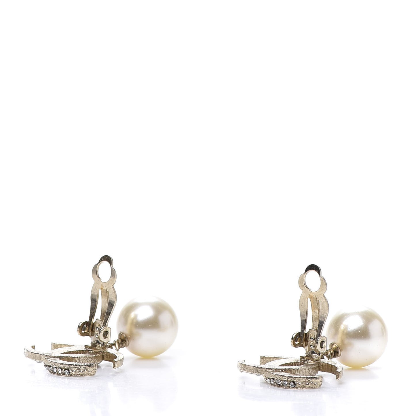 Crystal Pearl CC Moon Drop Clip On Earrings Gold