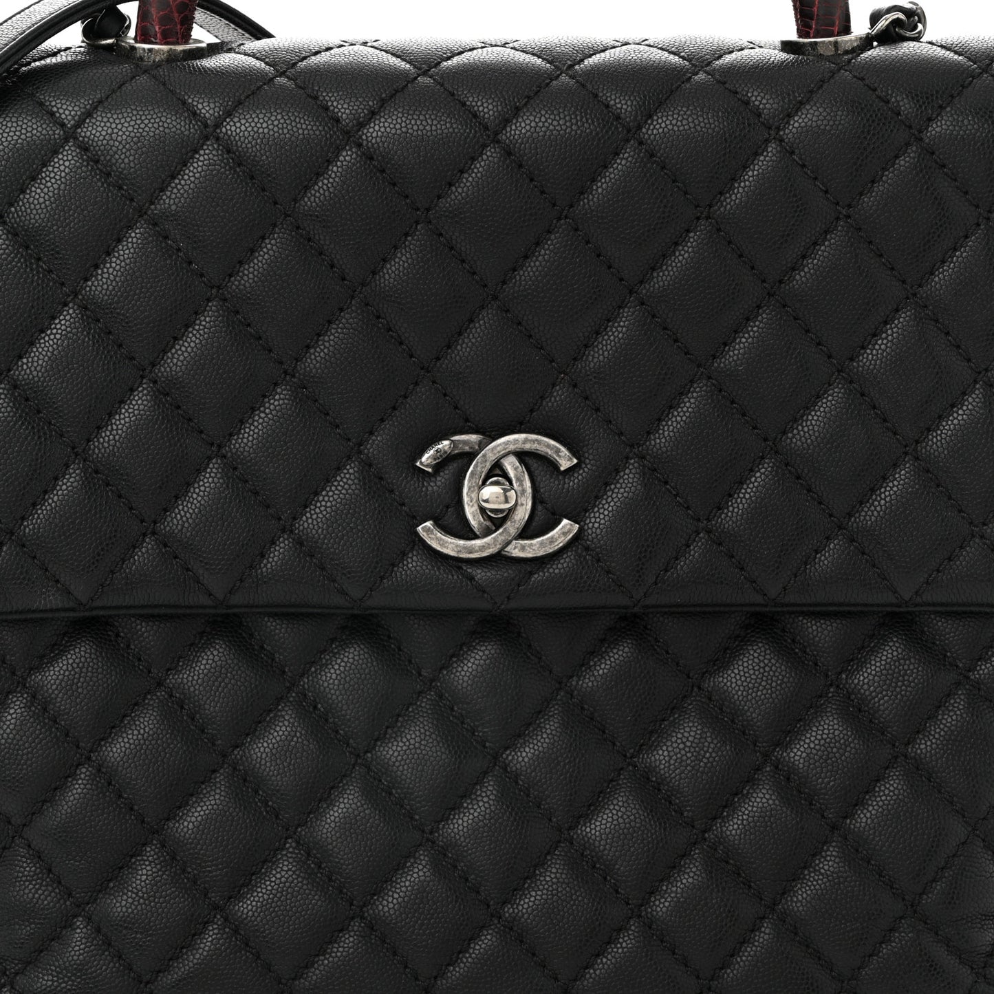 Caviar Lizard Quilted Large Coco Handle Flap Grey