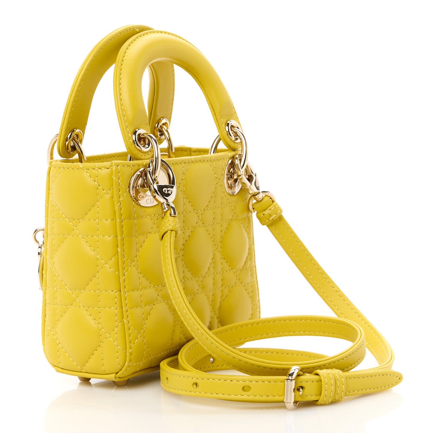 CHRISTIAN DIOR Lambskin Cannage Micro Lady Dior Yellow
