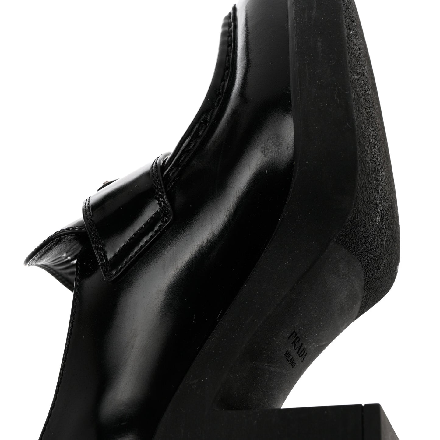 Spazzolato Metal Triangle Logo 85mm Loafers 41 Black