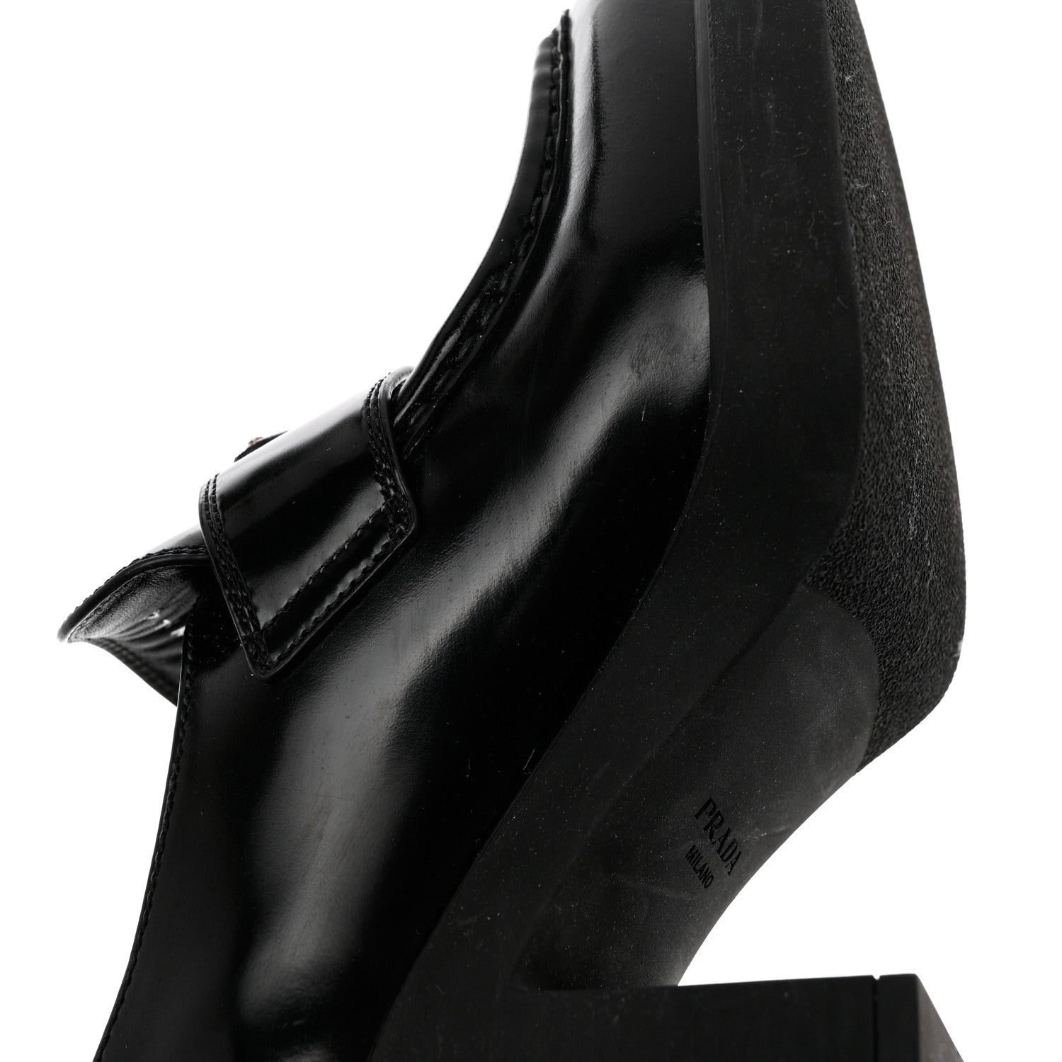 Prada Spazzolato Metal Triangle Logo 85mm Loafers 41 Black 8 of 13