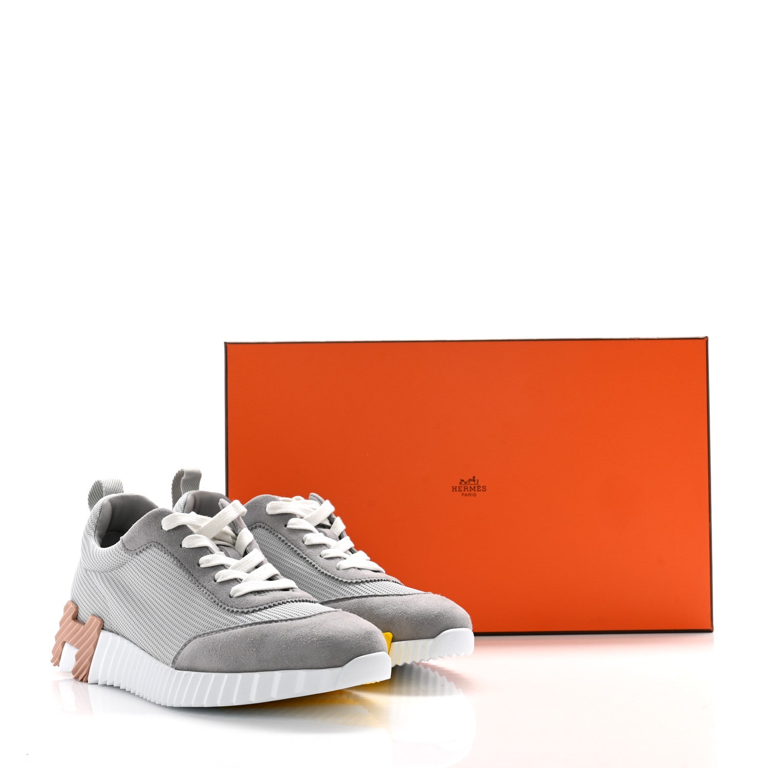 Hermes Air Mesh Suede Goatskin Bouncing Sneakers 38 Gris Temperance 9 of 9