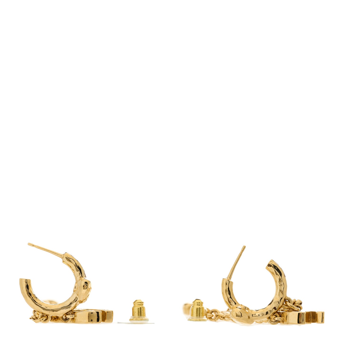 Metal Crystal CC Drop Heart Chain Earrings Gold