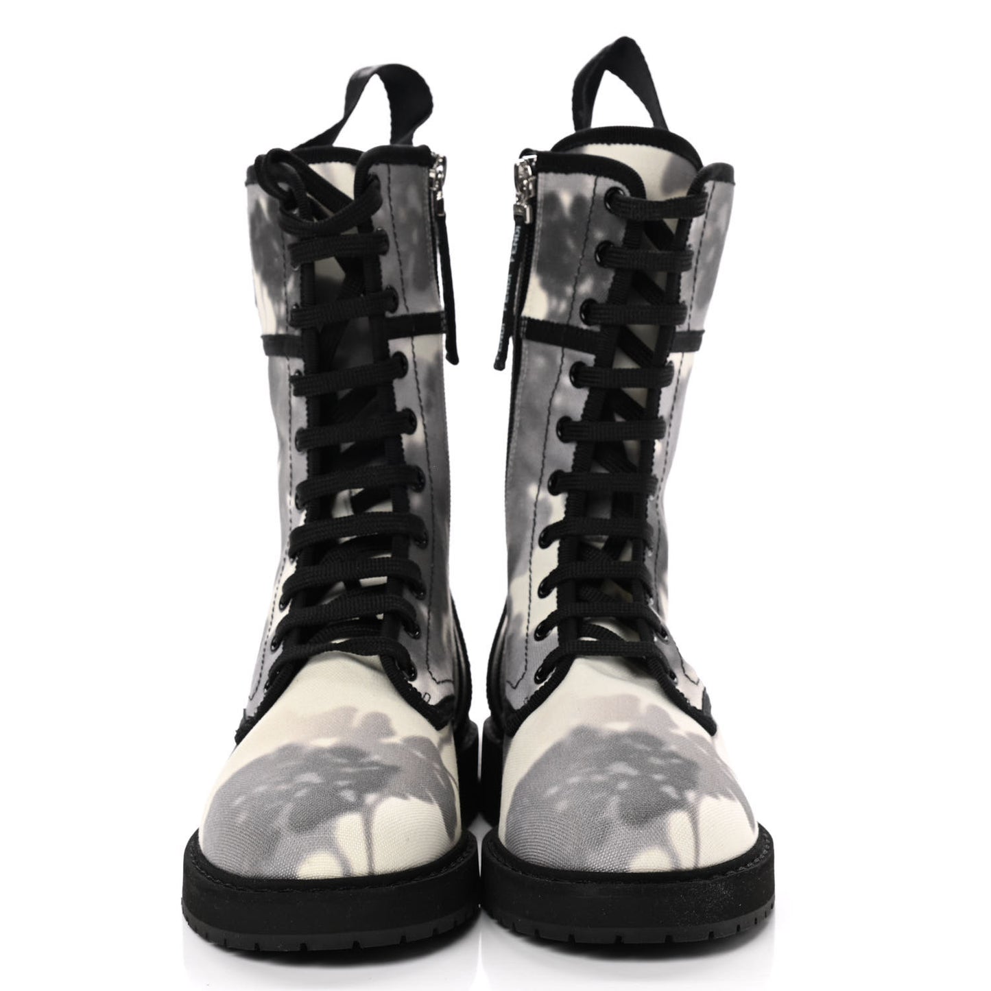 Canvas Floral Print Logo Bi-Color Womens Biker Boots 37 White Black
