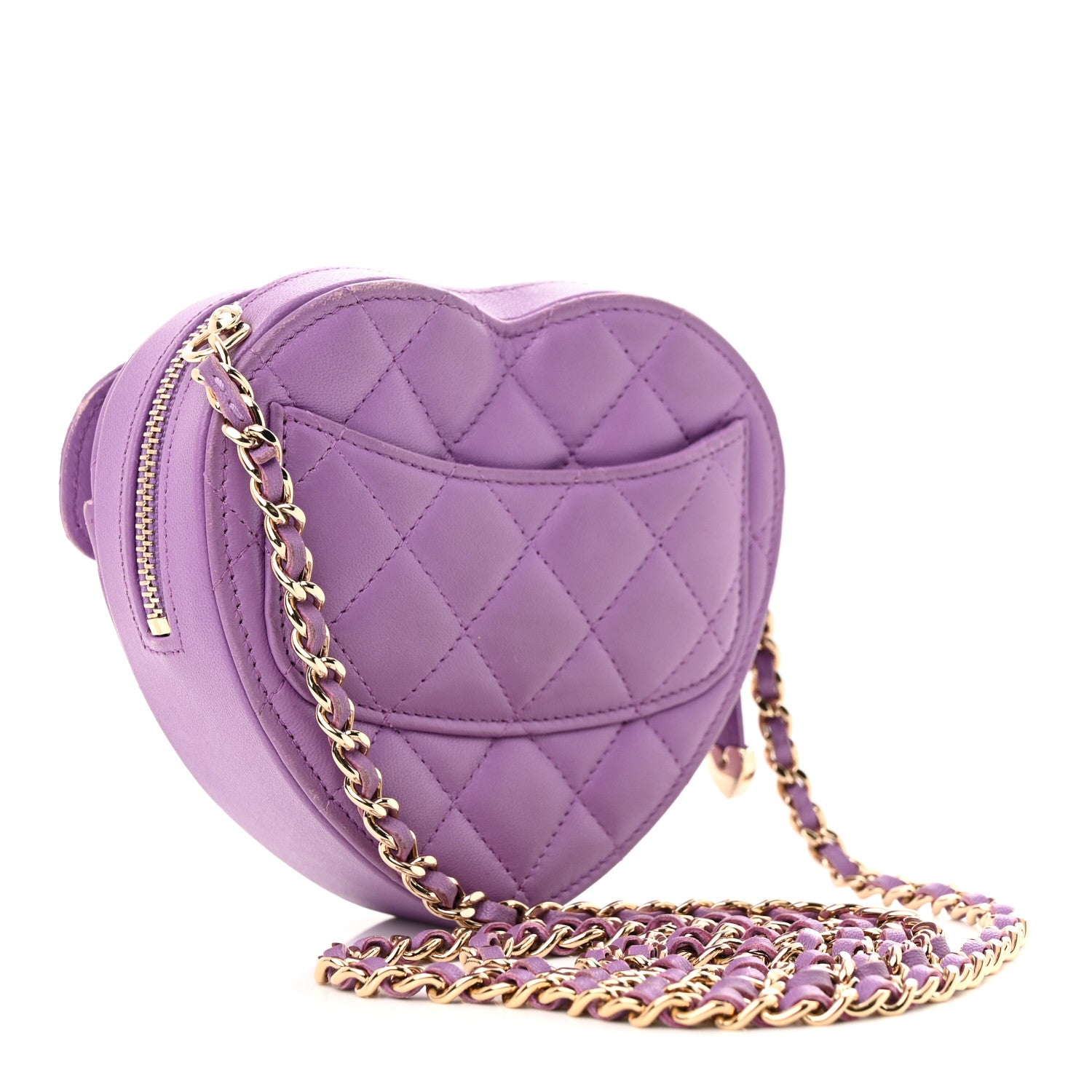 Chanel Lambskin Quilted CC In Love Heart Clutch With Chain Purple 3 of 13