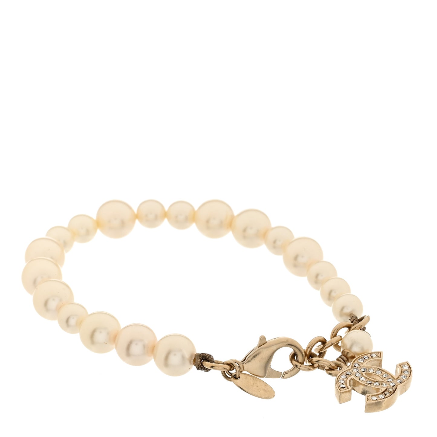 Graduated Pearl Crystal CC Bracelet Gold