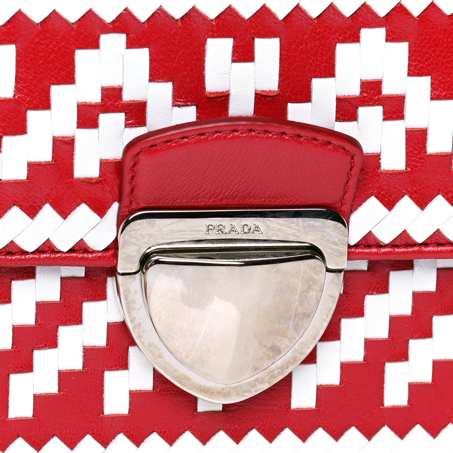 Prada Madras Woven Shoulder Bag Fuoco White 6 of 6