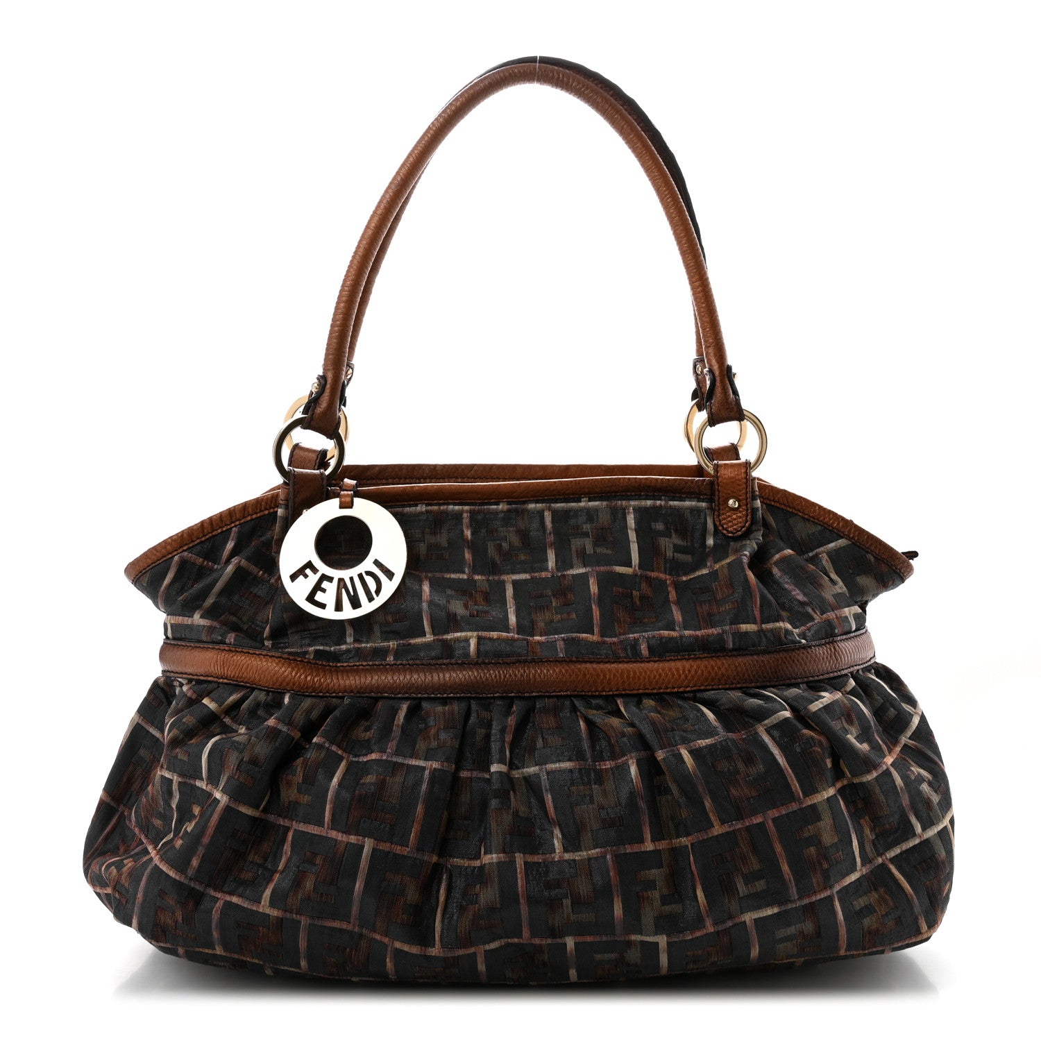 Fendi Zucca Calfskin Crocodile Embossed Large Chef Shopper Tote