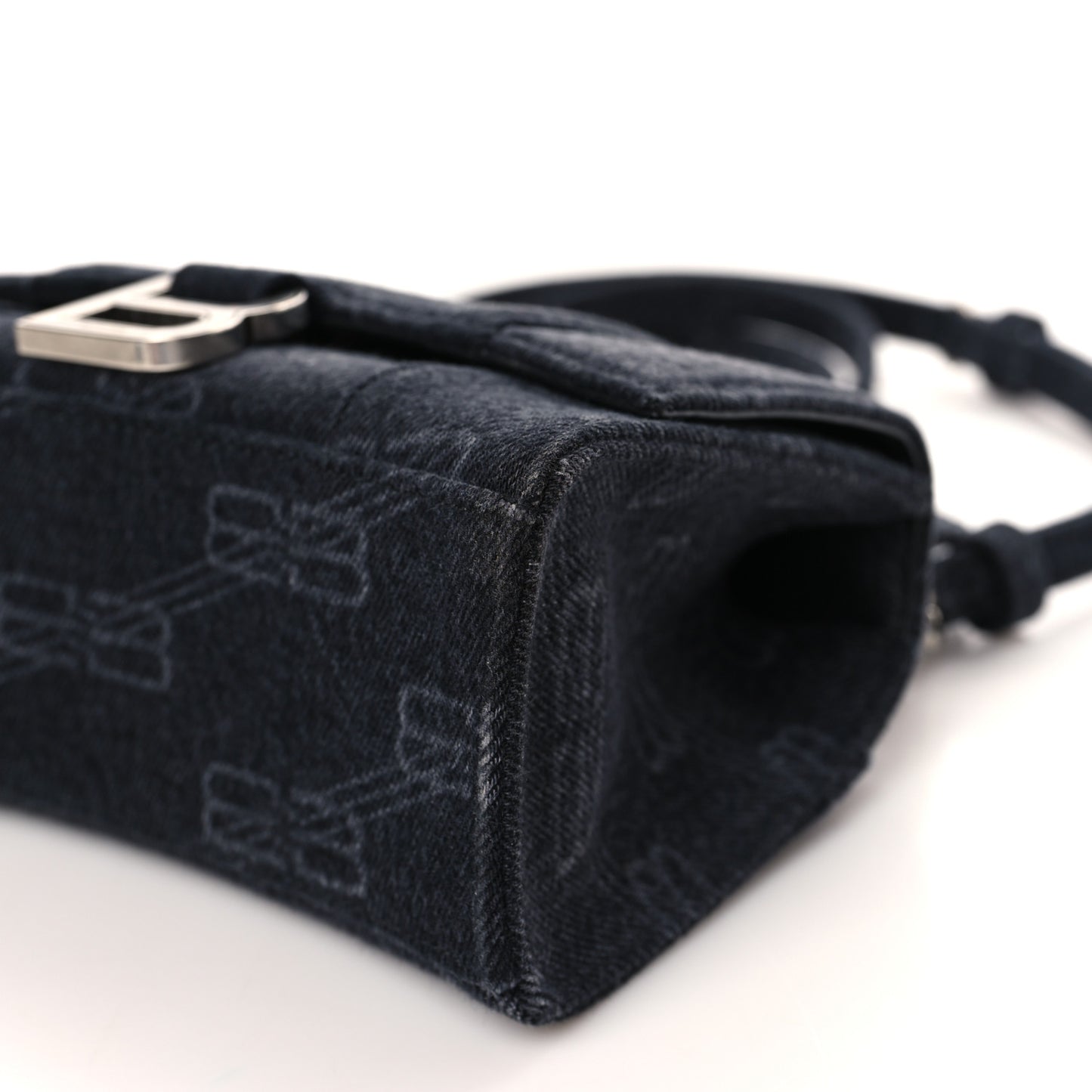 Washed Denim BB Monogram Hourglass Top Handle Bag XS Black