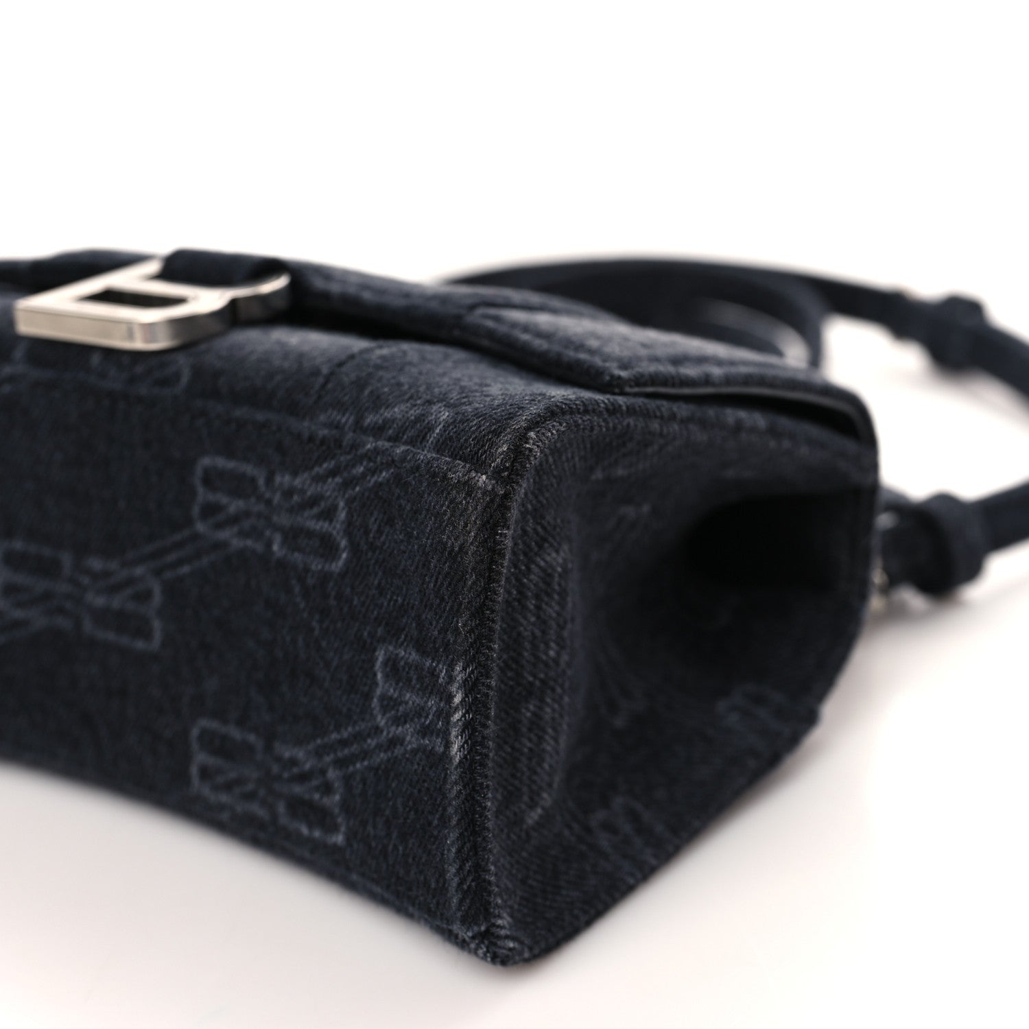 Balenciaga Washed Denim BB Monogram Hourglass Top Handle Bag XS Black 9 of 9