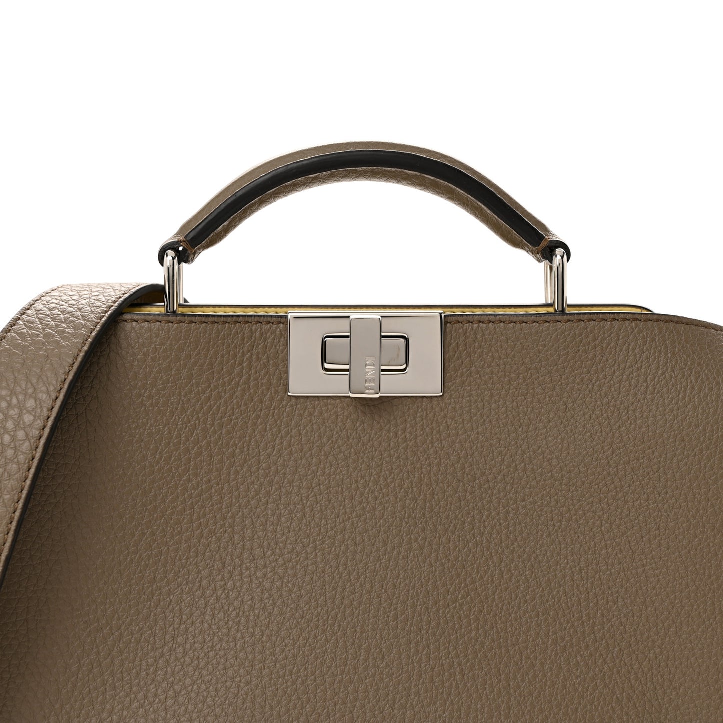 Cuoio Romano Vitello Cover Glazed Fabric Bi-Color FF 1974 Mini Peekaboo I SEE U Satchel Tartufo Banana Tobacco Moro