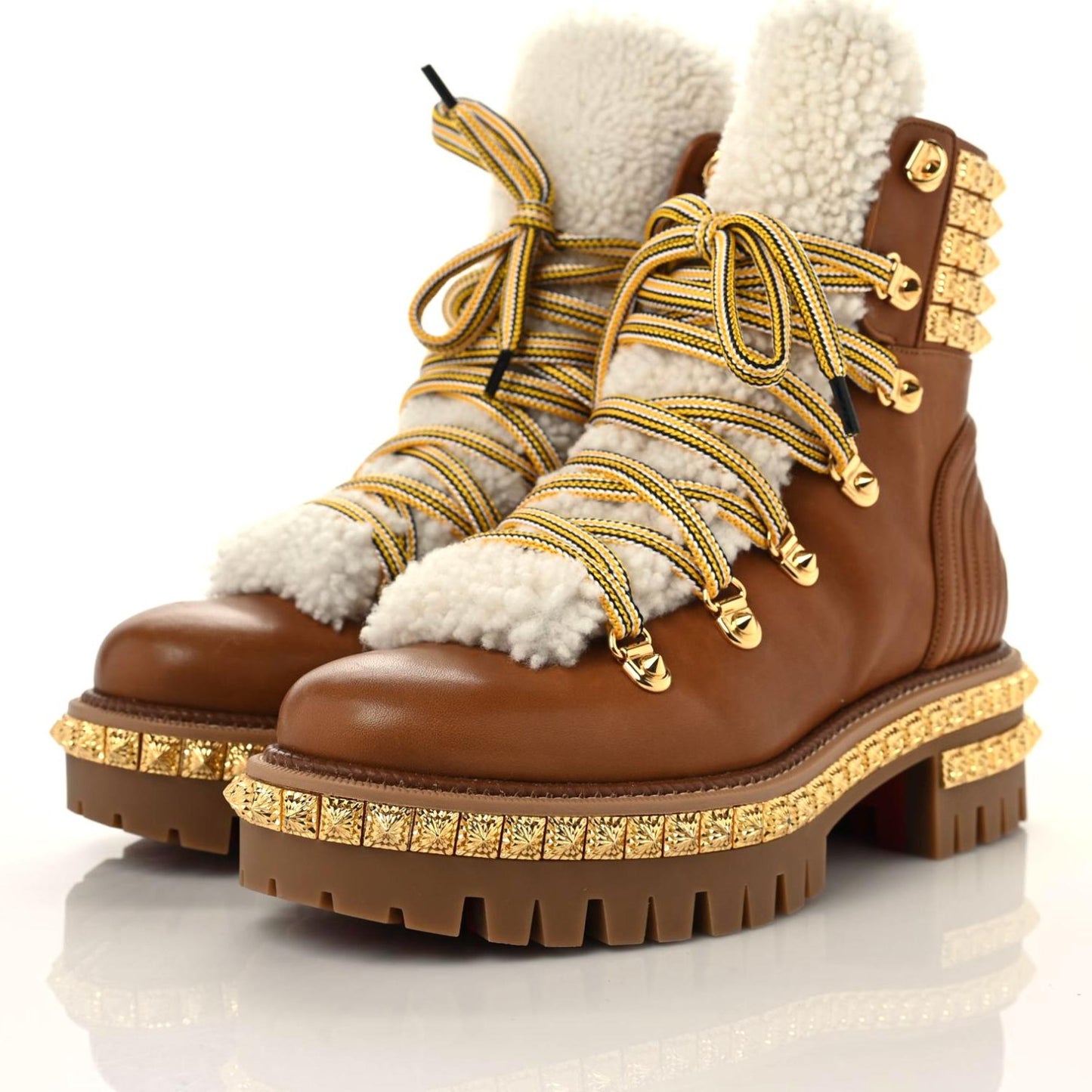Calfskin Studded Shearling Yeti Donna Boots 36 Natural
