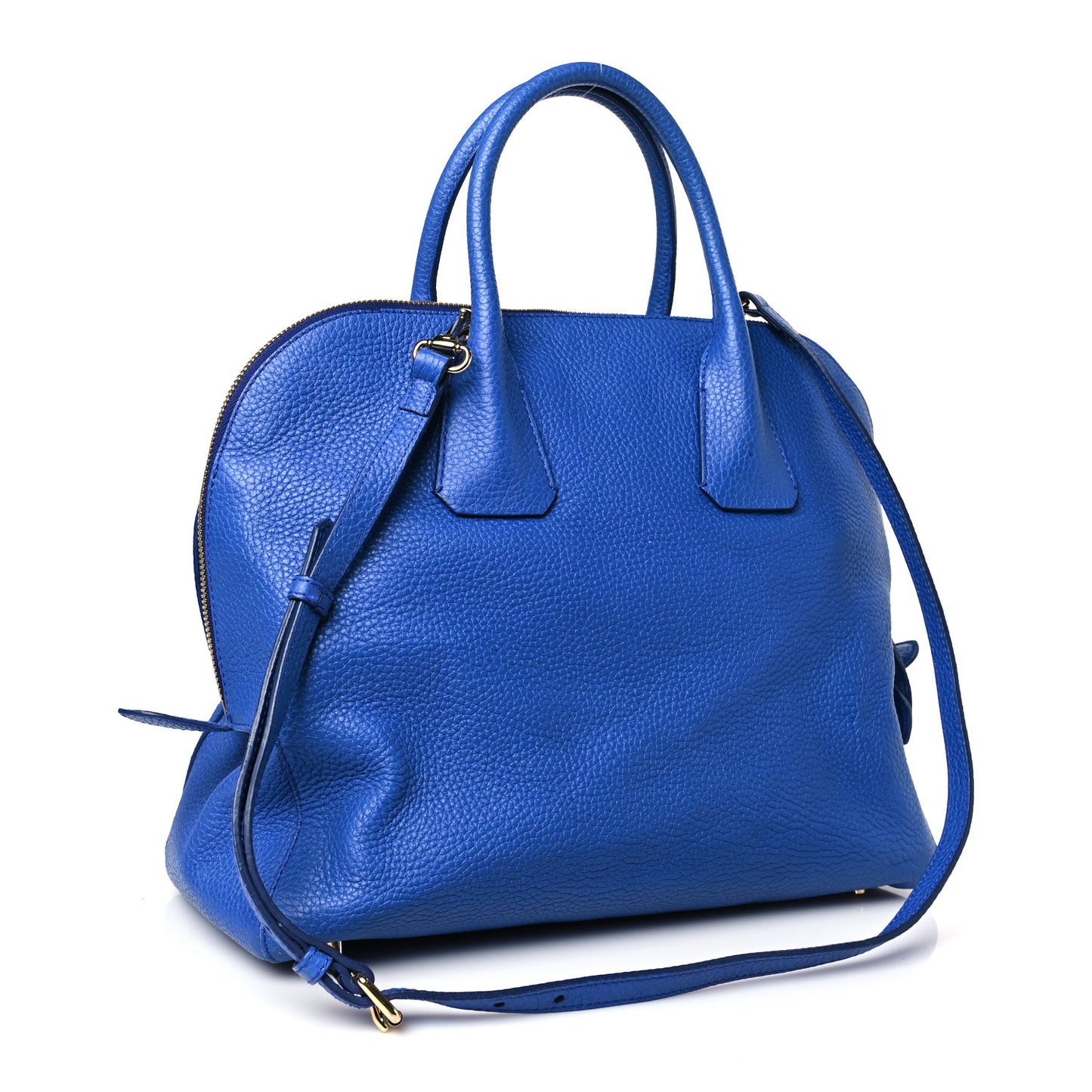 London Grainy Calfskin Medium Greenwood Bowling Bag Brilliant Blue