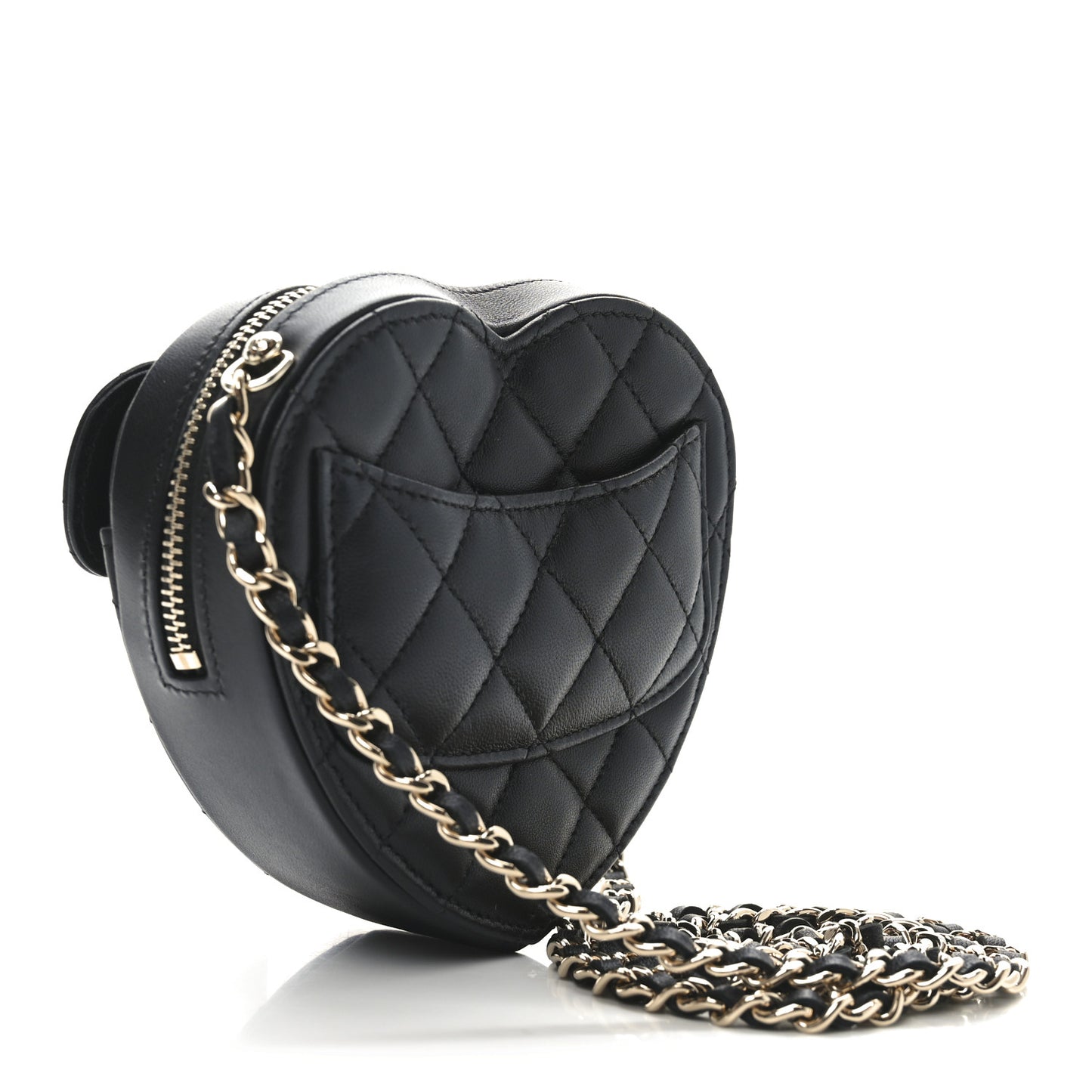 Lambskin Quilted CC In Love Heart Waist Belt Bag With Chain Black