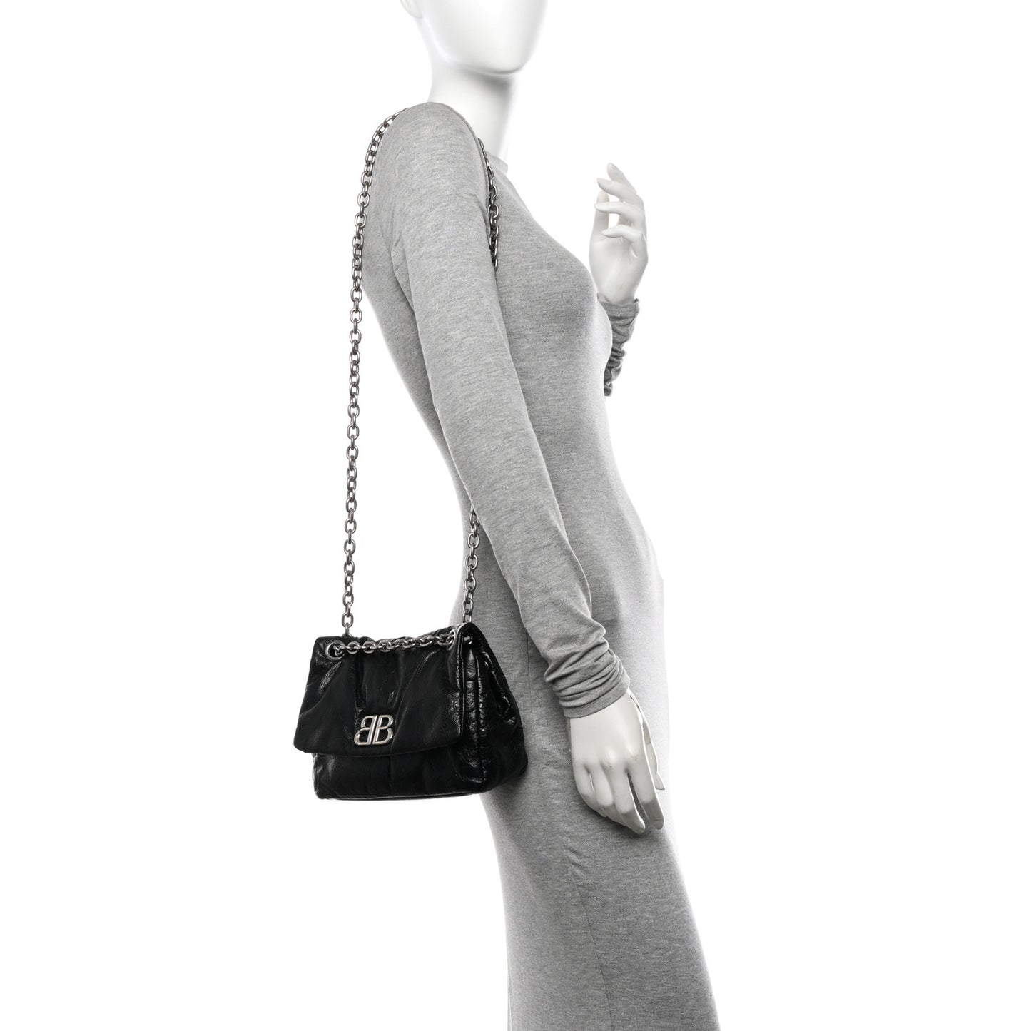 Arena Calfskin Mini Monaco Chain Shoulder Bag Black