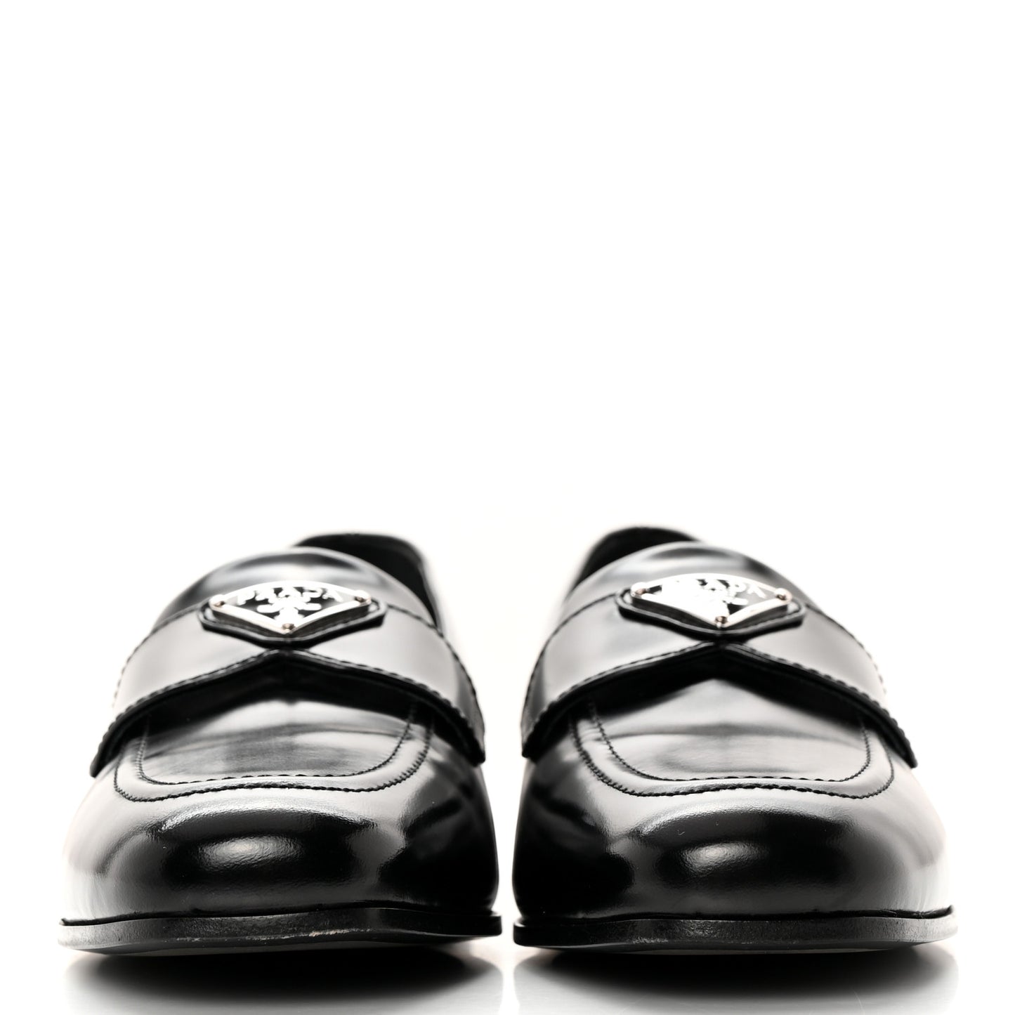 Brushed Calfskin Metal Triangle Logo 20mm Loafers 36.5 Black