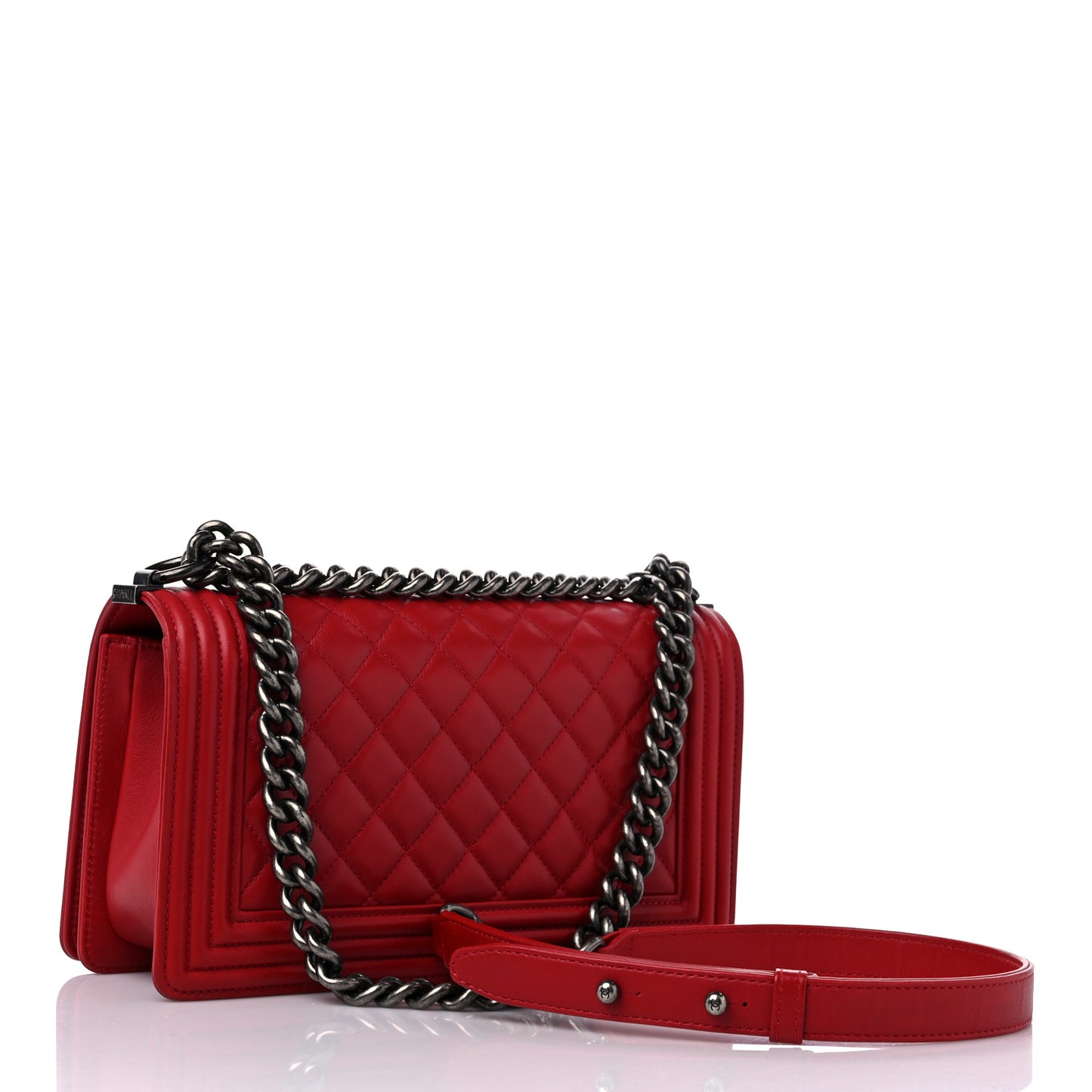 Calfskin Quilted Medium Boy Flap Red