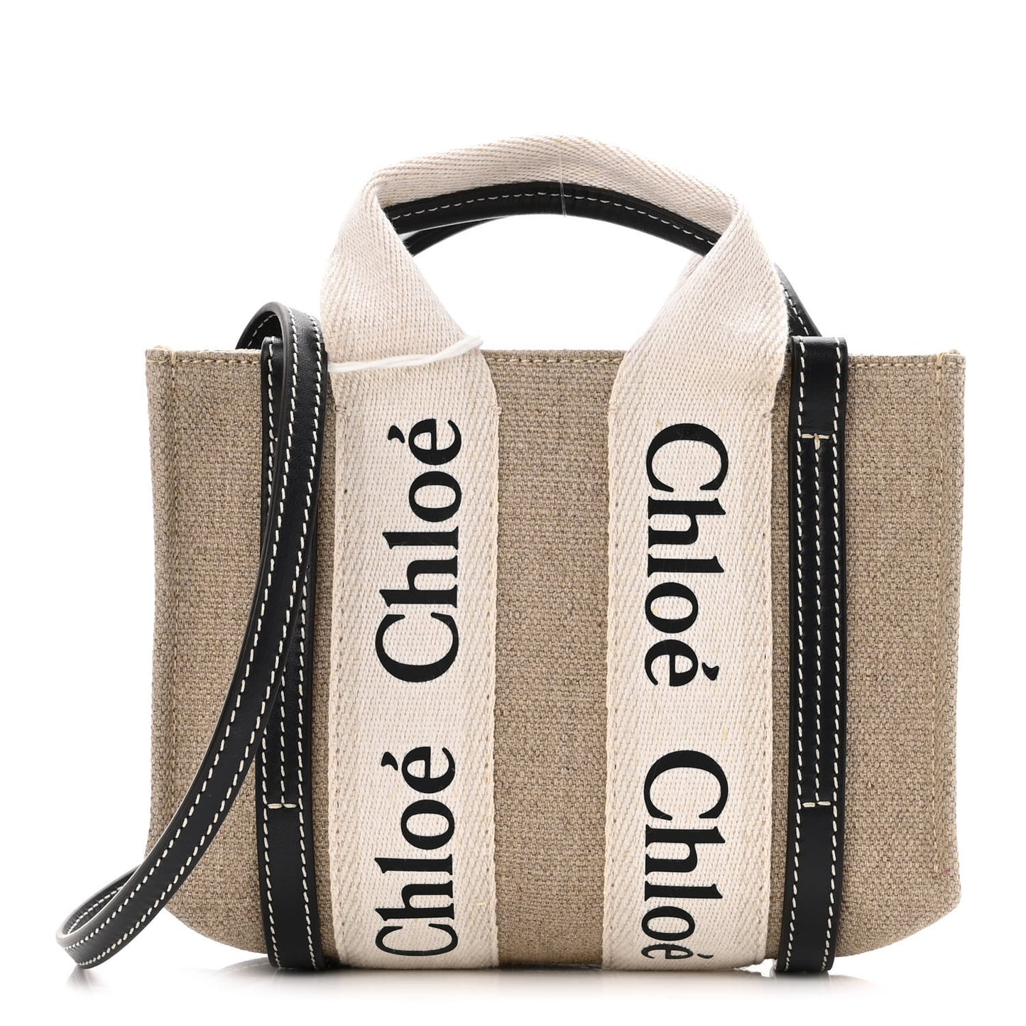 Cotton Calfskin Mini Woody Ribbon Tote White Blue