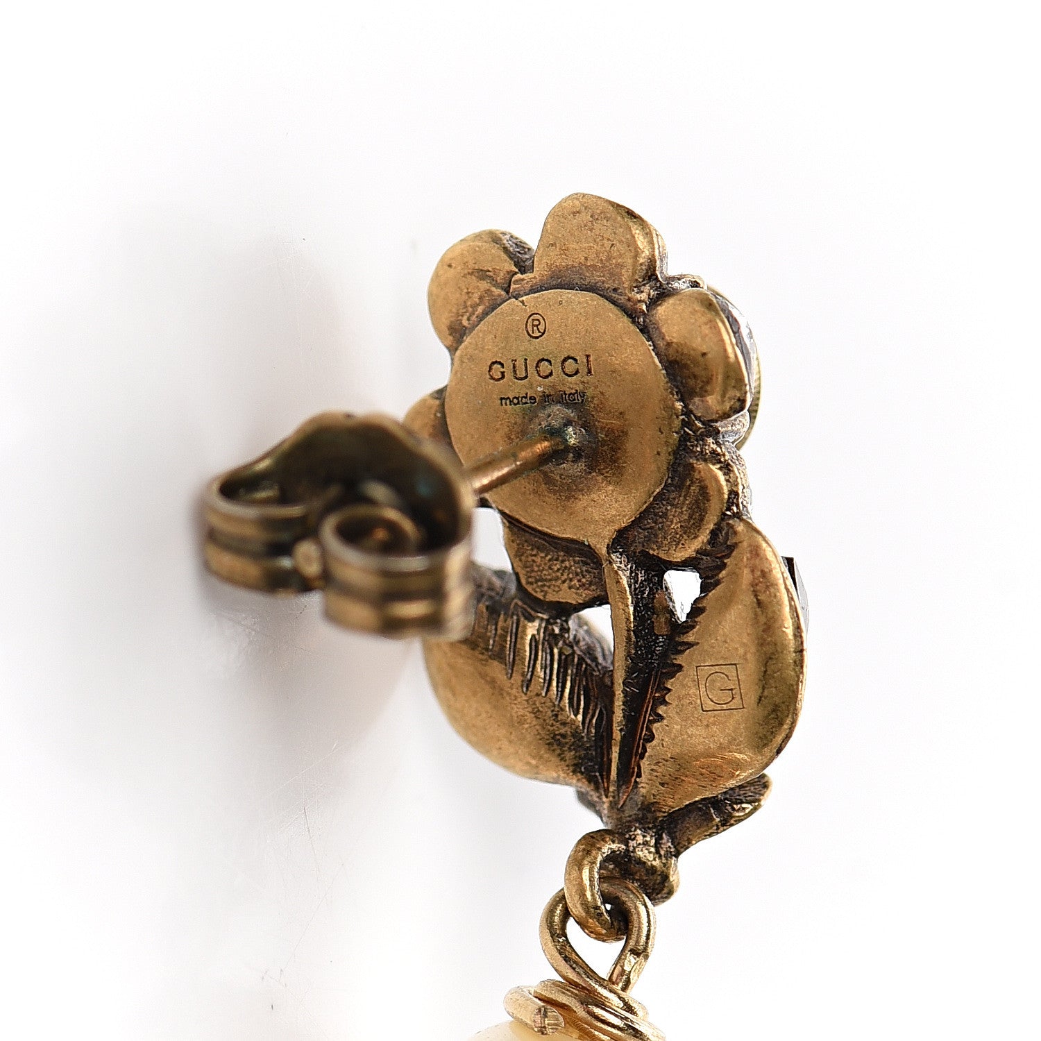 Gucci Crystal Pearl Daisy Earrings Gold 4 of 5