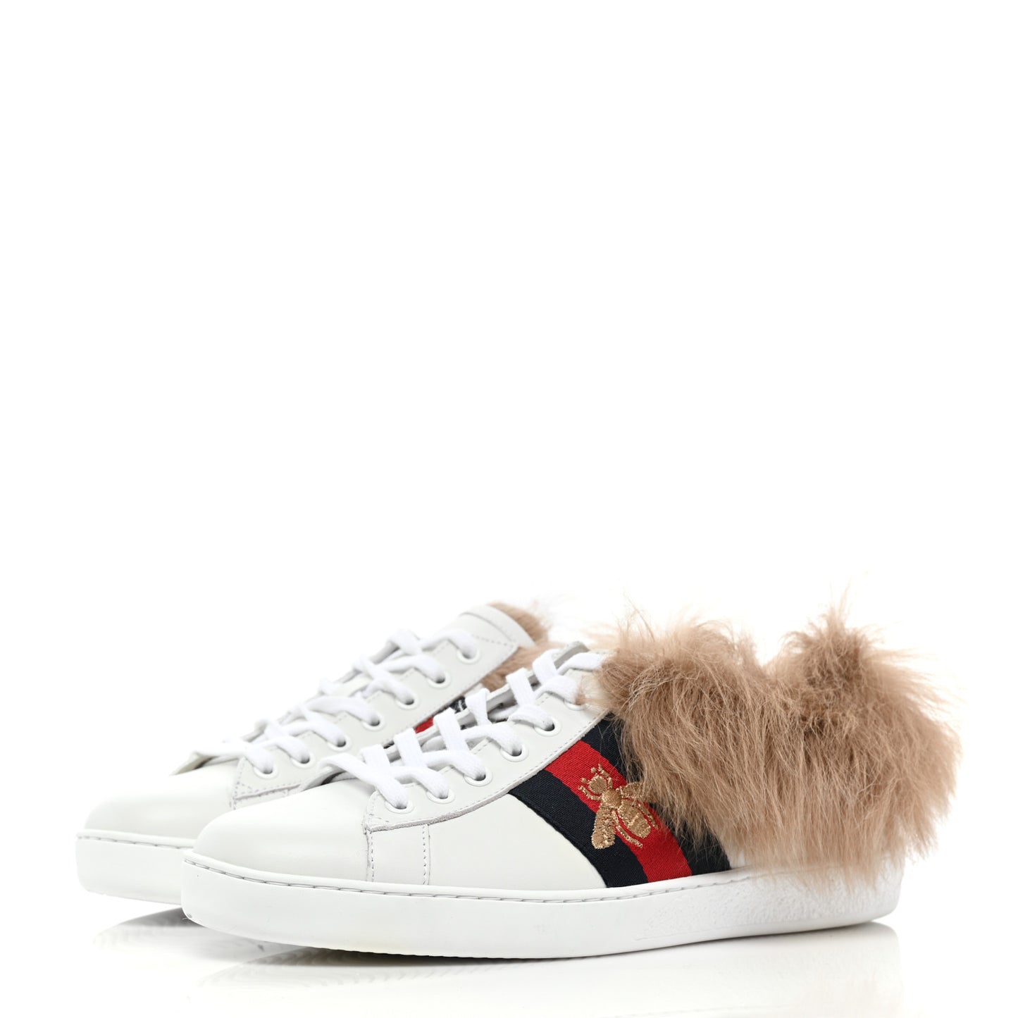 Calfskin Wool Web Bee Embroidered Womens Ace Sneakers 39.5 White