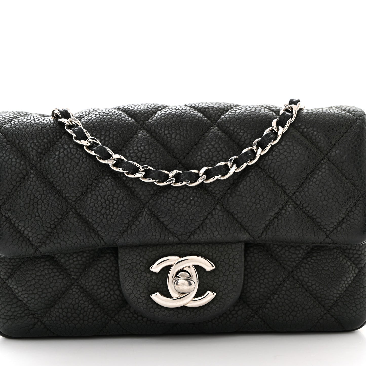 Iridescent Caviar Quilted Extra Mini Flap Black